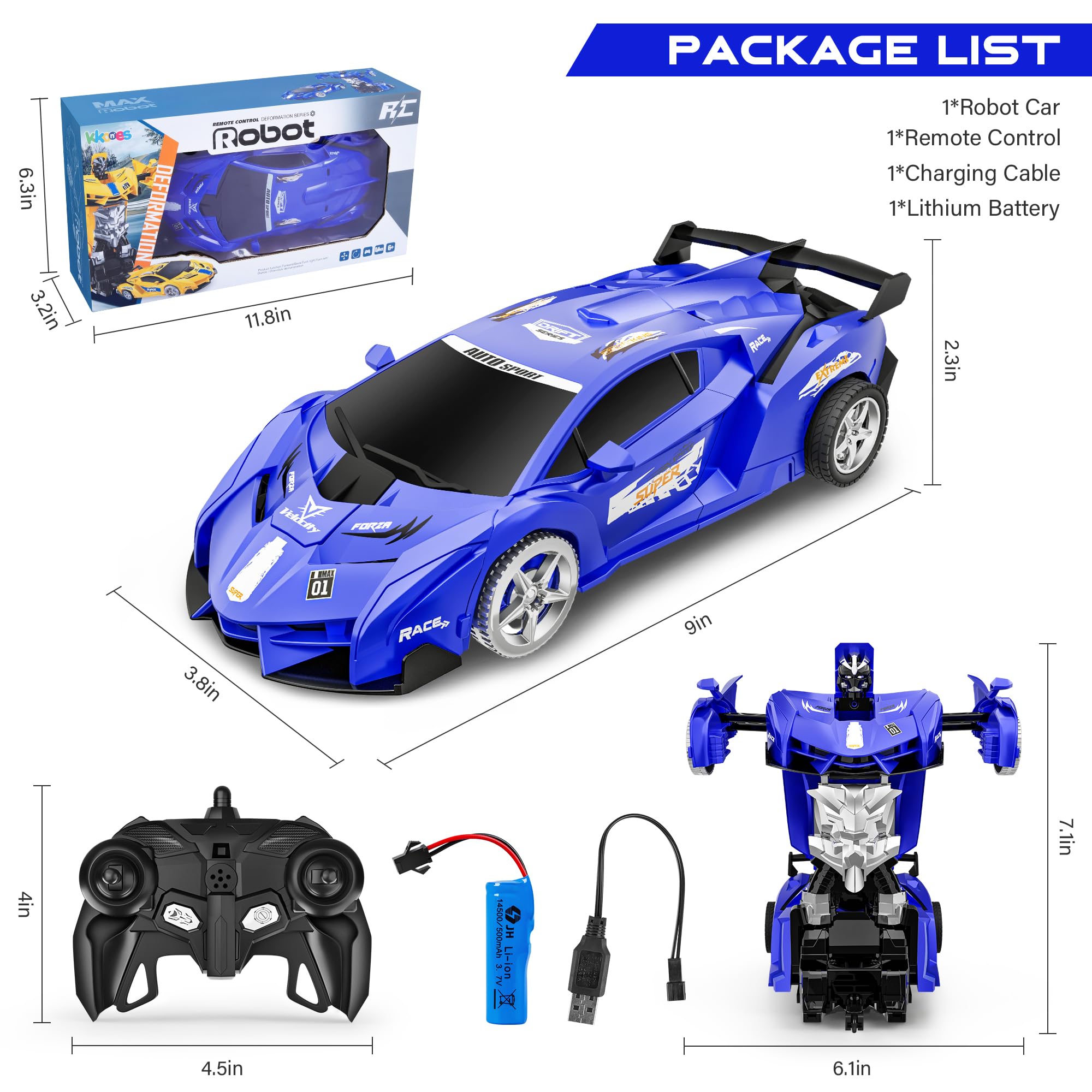 Foto 5 | Robot De Deformación Led Kones Con Mando A Distancia Para Coche, Color Azul - Venta Internacional.