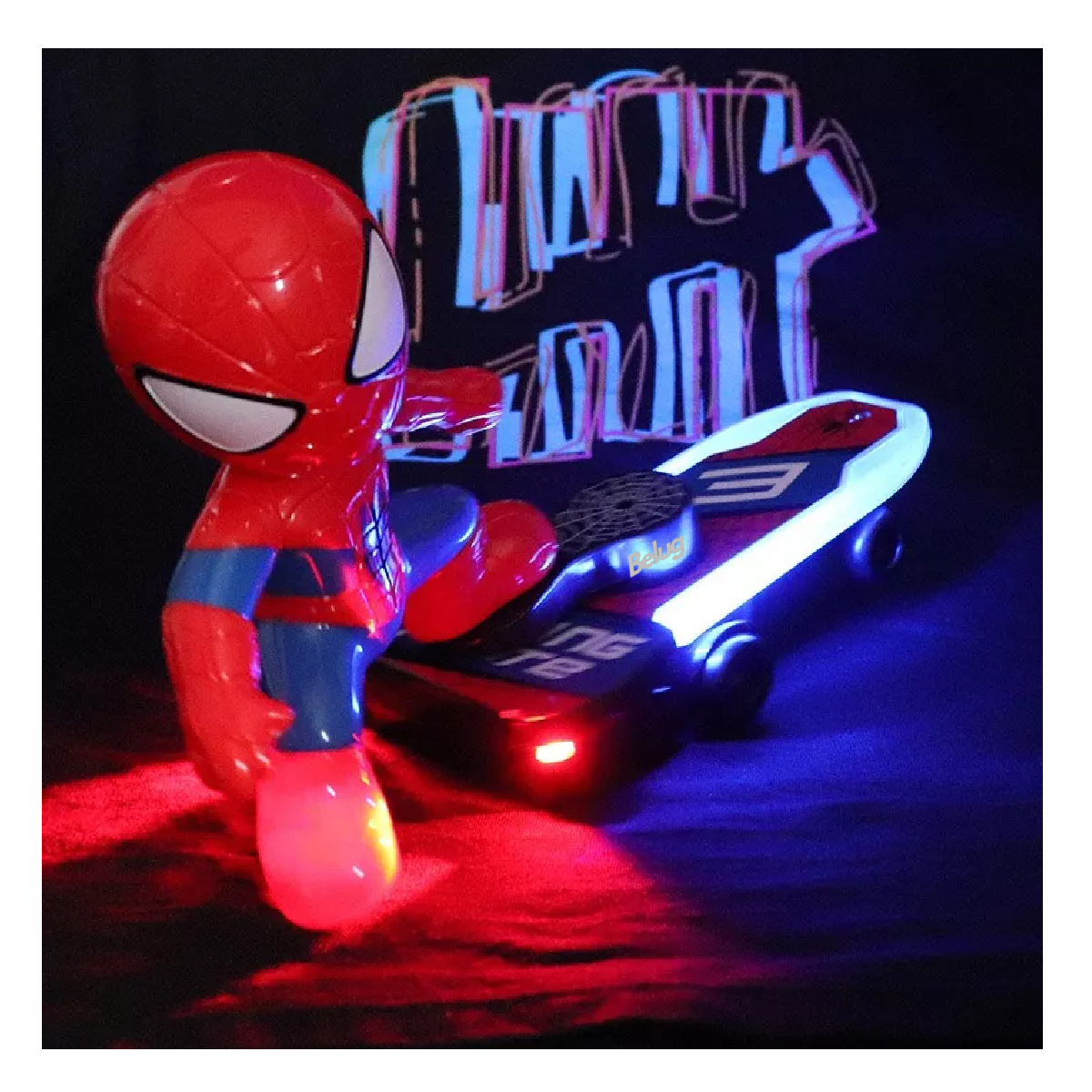 Foto 4 pulgar | Juguete De Spiderman Belug En Patineta Con Luz Y Sonido Para Niños Spider Man Rojo
