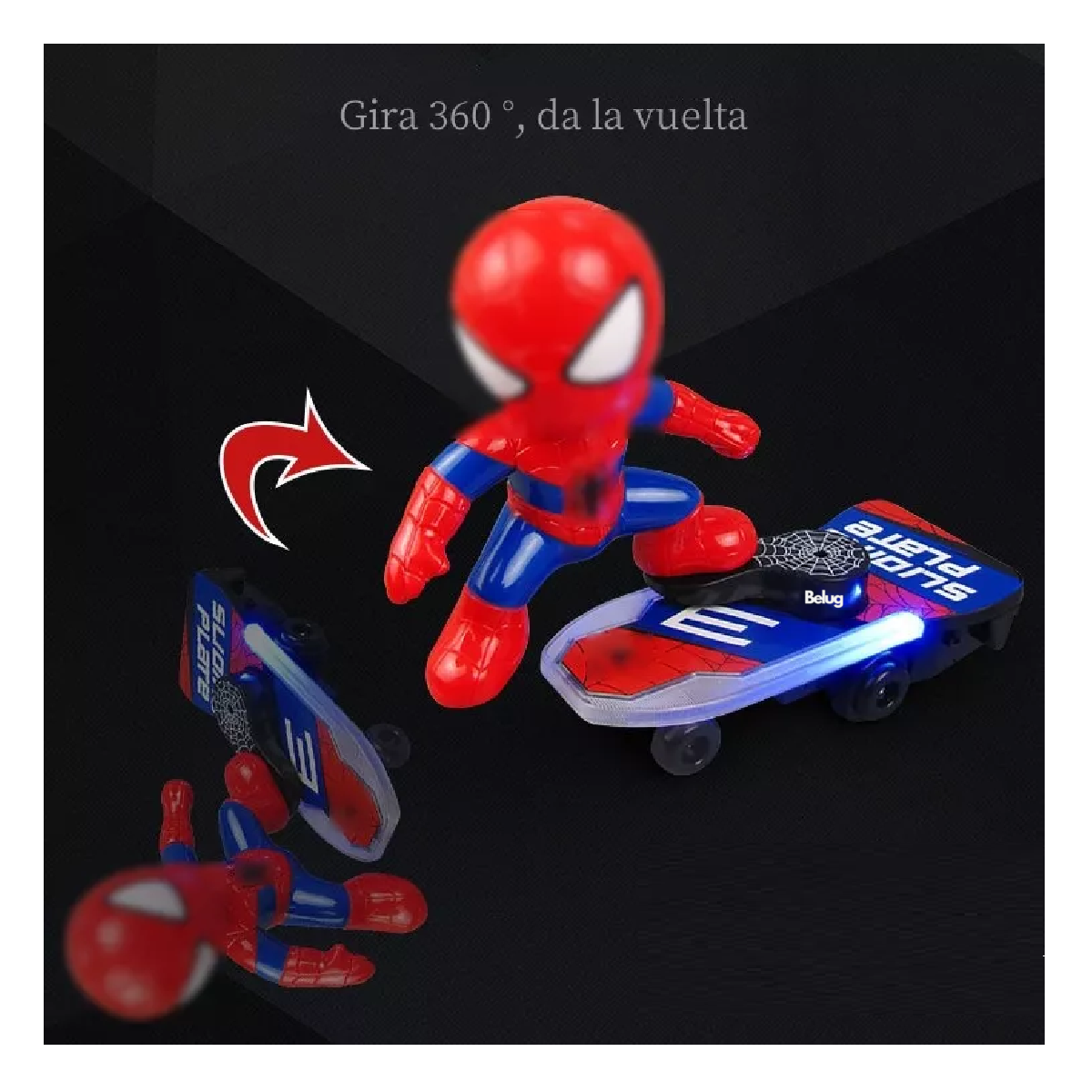 Foto 5 pulgar | Juguete De Spiderman Belug En Patineta Con Luz Y Sonido Para Niños Spider Man Rojo