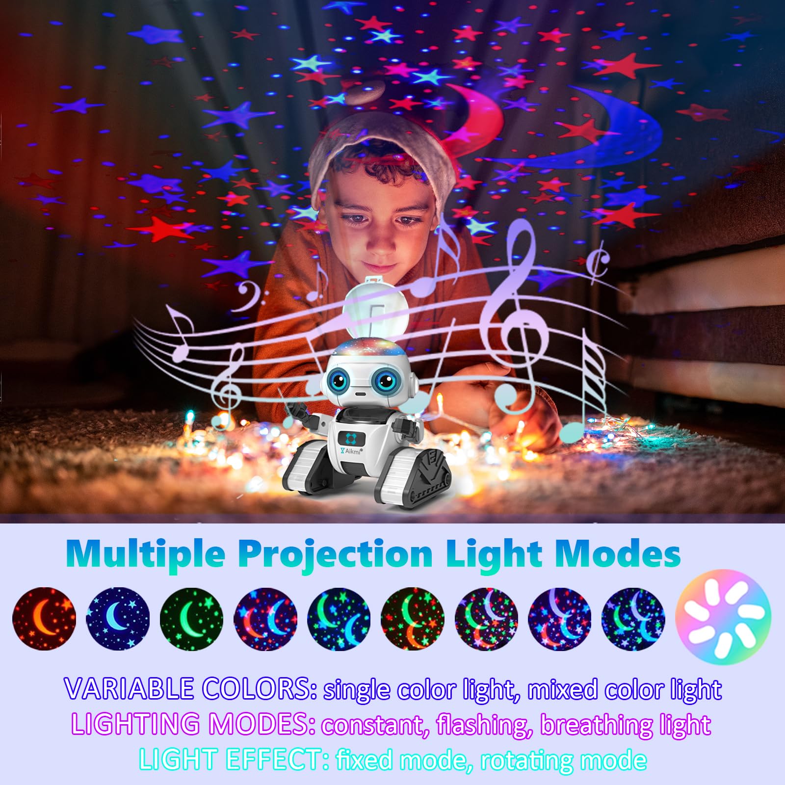 Foto 3 pulgar | Robot De Juguete Aikmi Recargable Con Proyector De Luz Nocturna Para Niños - Venta Internacional.