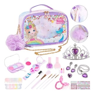 Foto 1 | Juego De Maquillaje Real Para Niñas Lavable Con Bolsa Maquillaje Morado