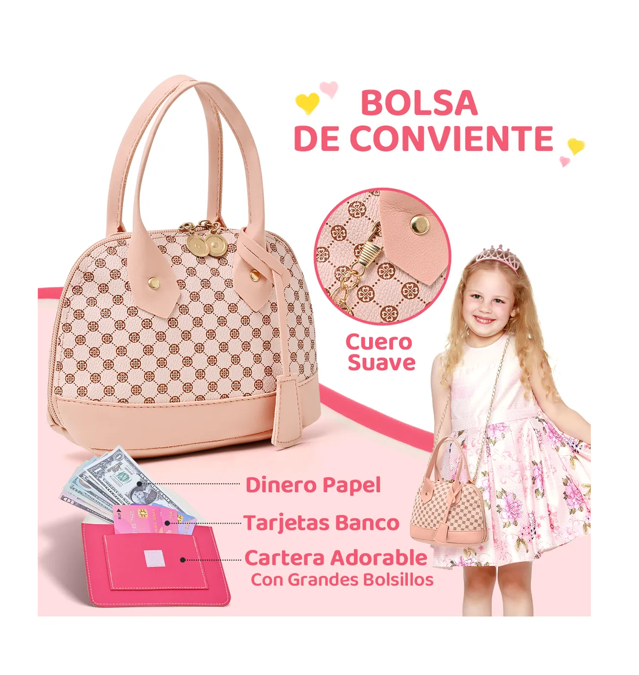 Foto 4 pulgar | Juguetes Princesas Maquillaje Niña Con Teléfono Y Billeteras Rosa