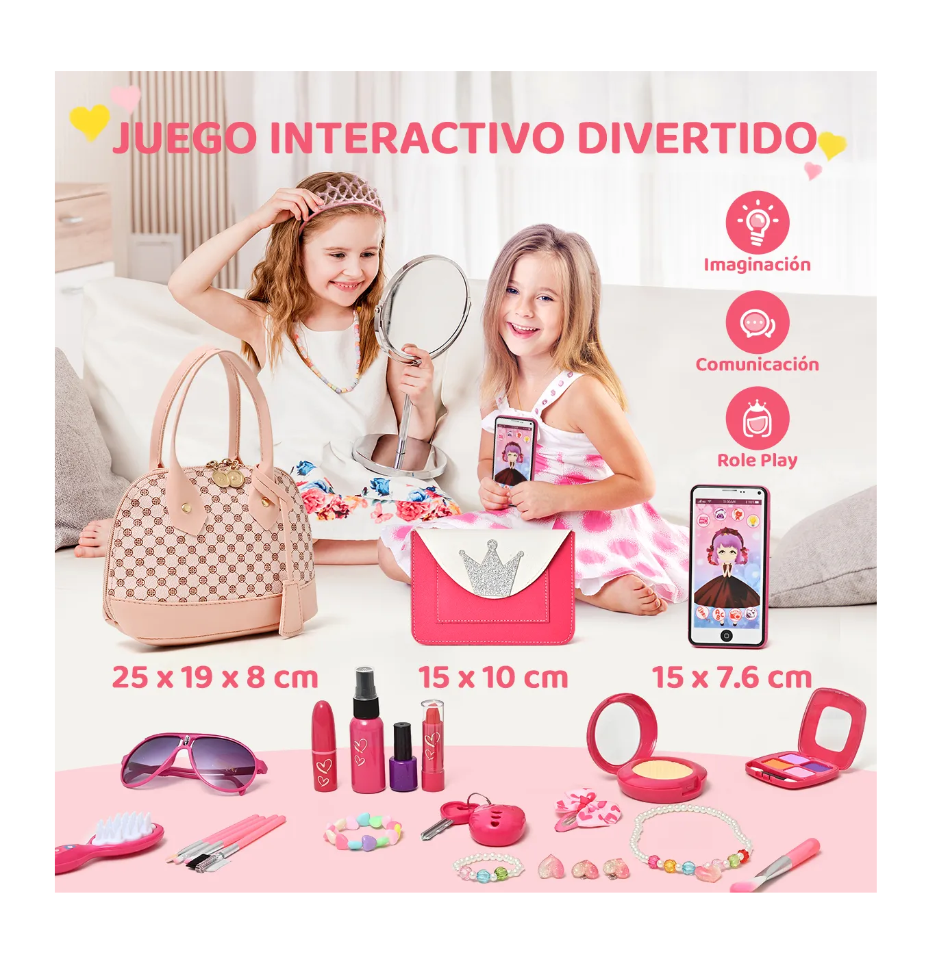 Foto 5 | Juguetes Princesas Maquillaje Niña Con Teléfono Y Billeteras Rosa