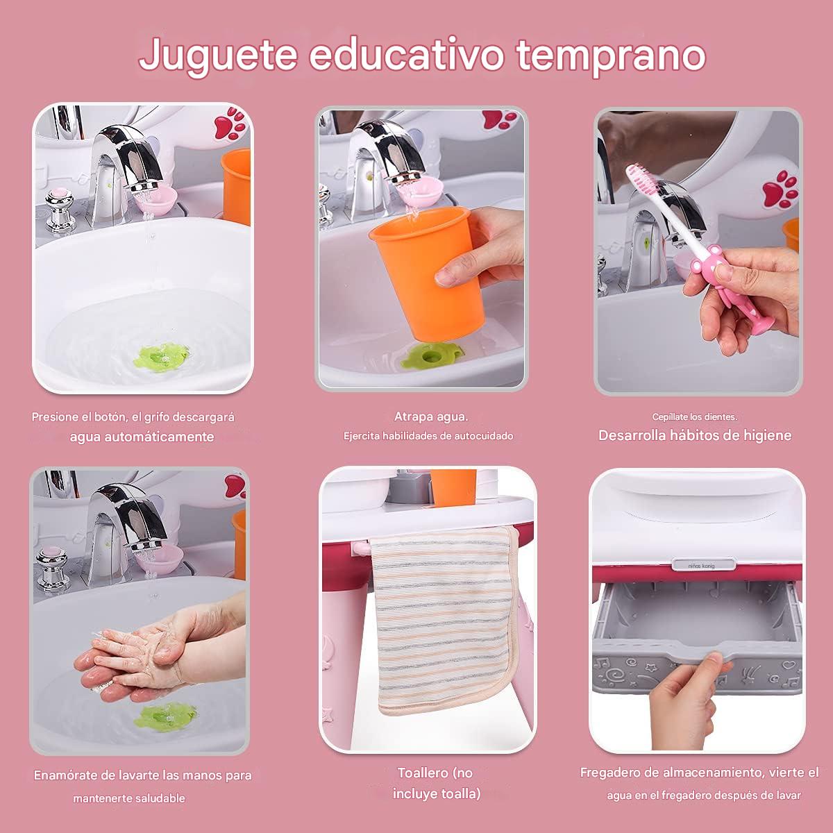 Foto 7 | Juguete Tocador De Baño Infantil Aeiou 63592 3 En 1 Musical Rosa/rojo