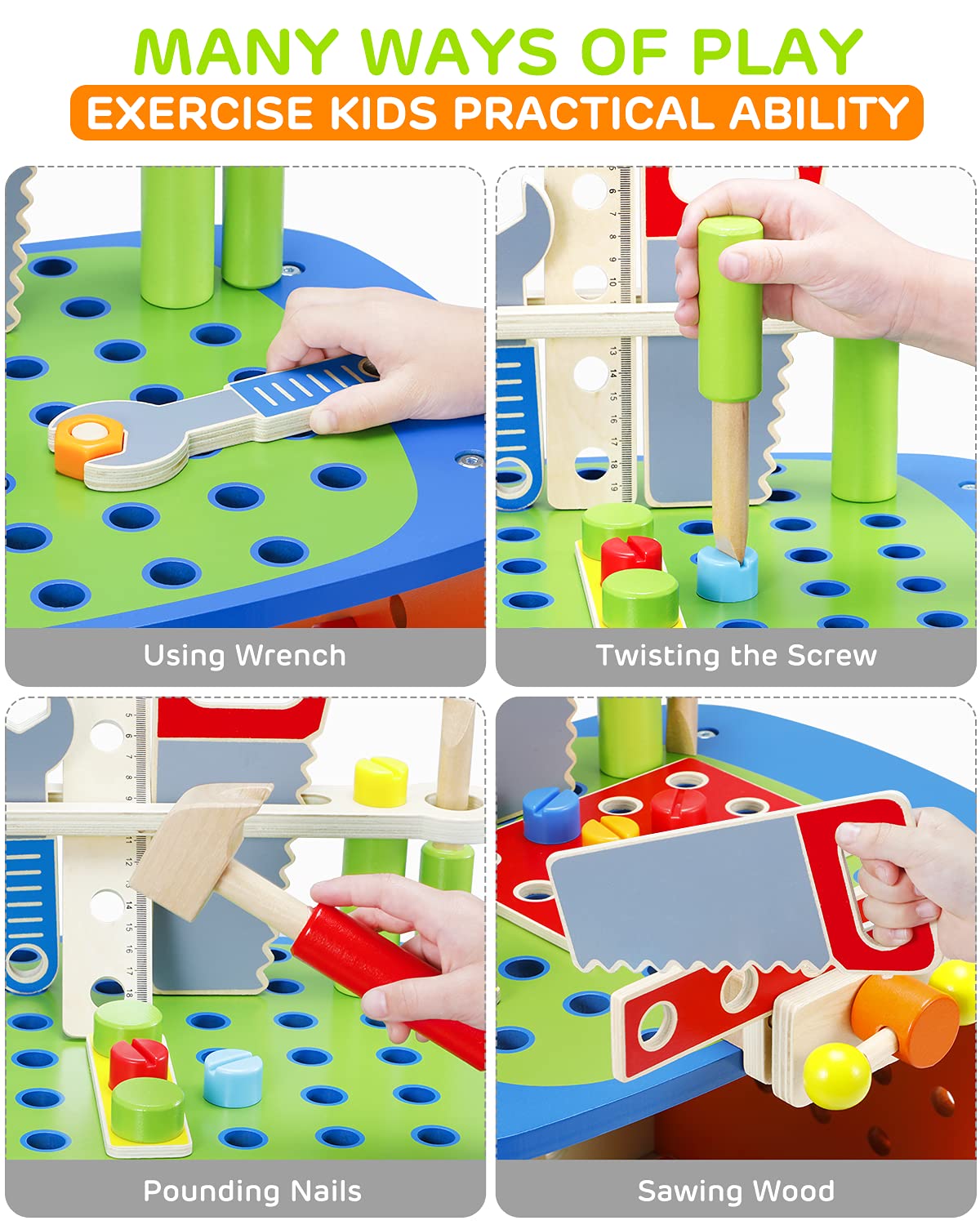 Foto 4 pulgar | Juego De Herramientas Para Niños Toy Workbench Ohuhu De Madera, 89 Piezas Con Accesorios - Venta Internacional.