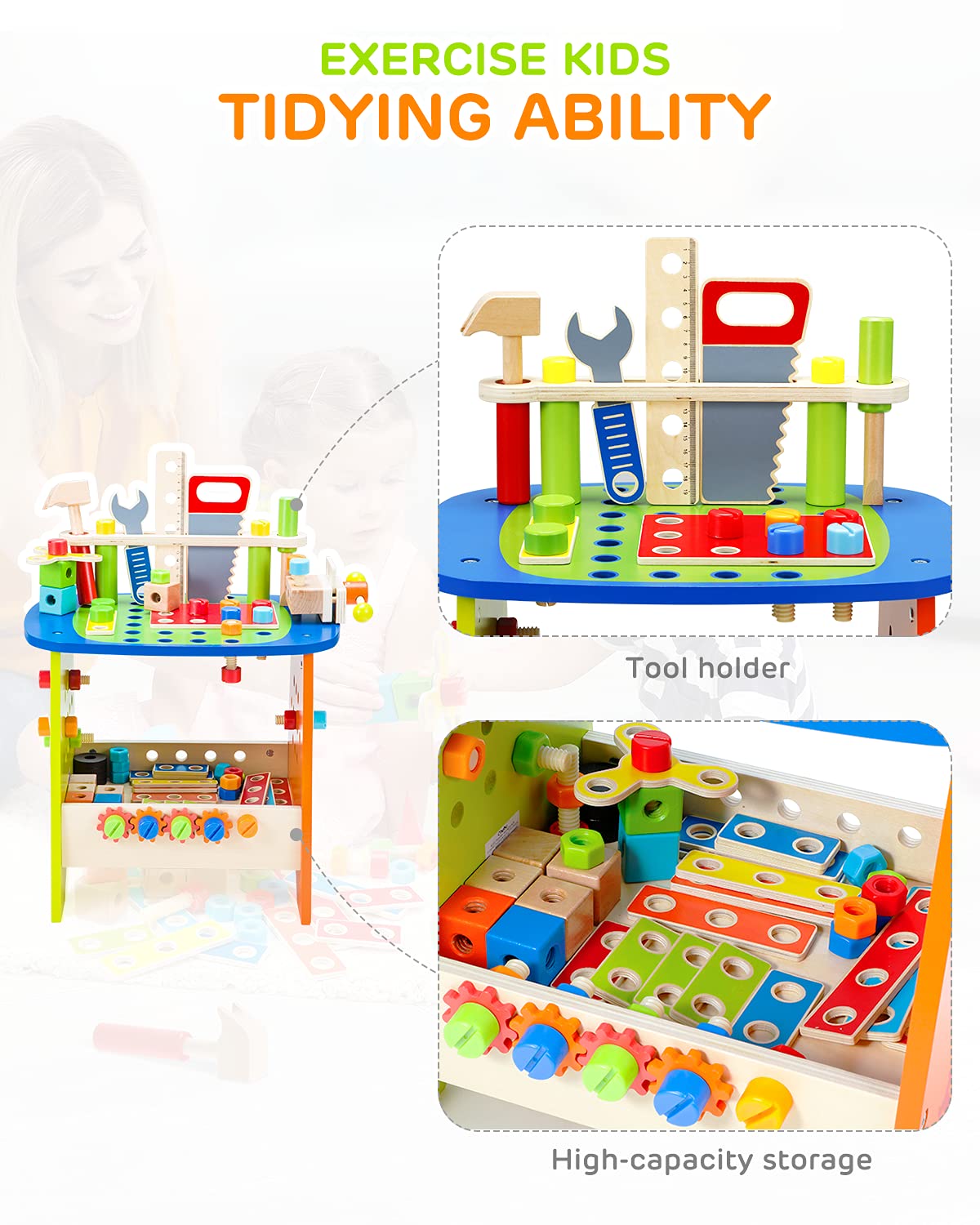 Foto 6 pulgar | Juego De Herramientas Para Niños Toy Workbench Ohuhu De Madera, 89 Piezas Con Accesorios - Venta Internacional.