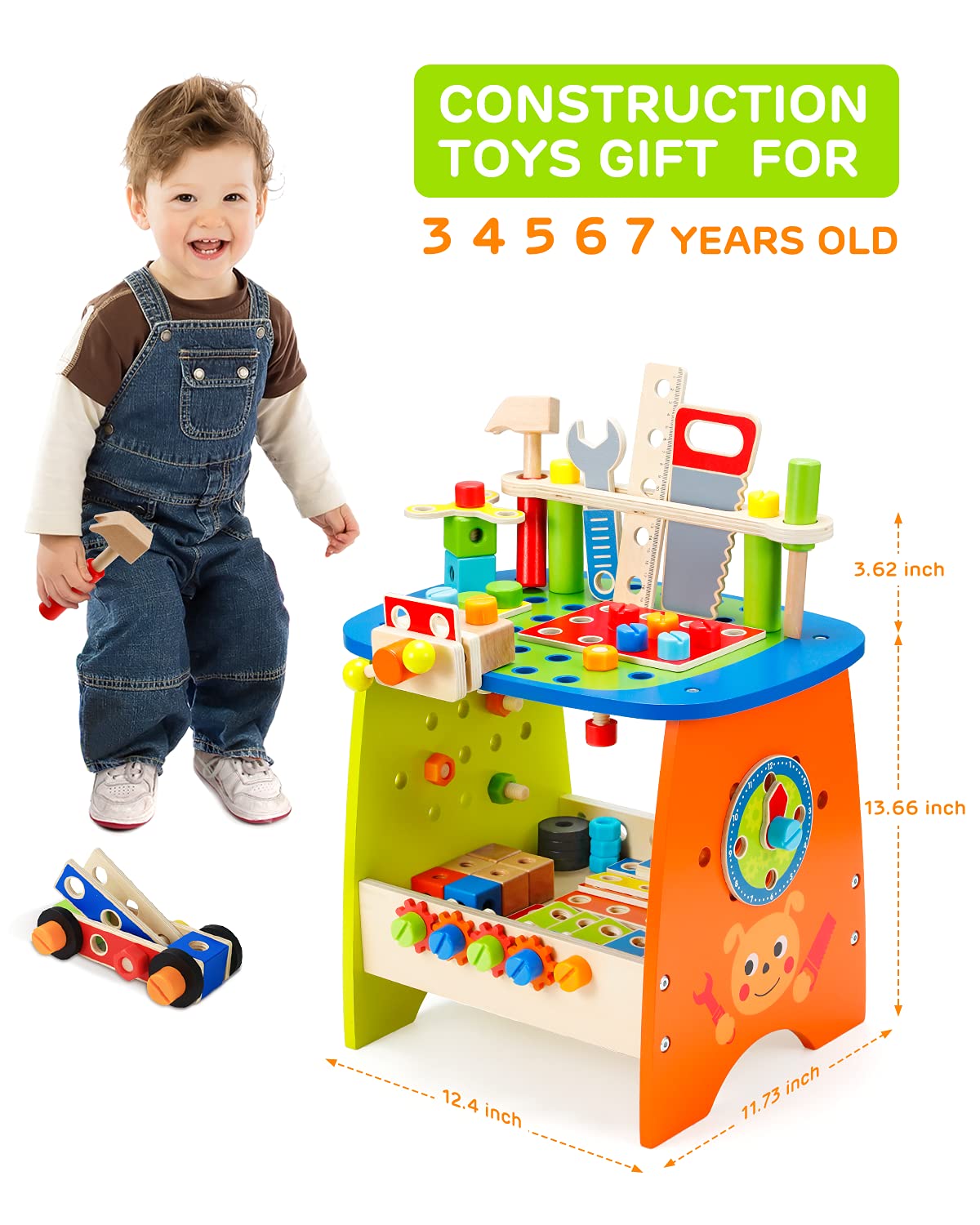 Foto 6 | Juego De Herramientas Para Niños Toy Workbench Ohuhu De Madera, 89 Piezas Con Accesorios - Venta Internacional.