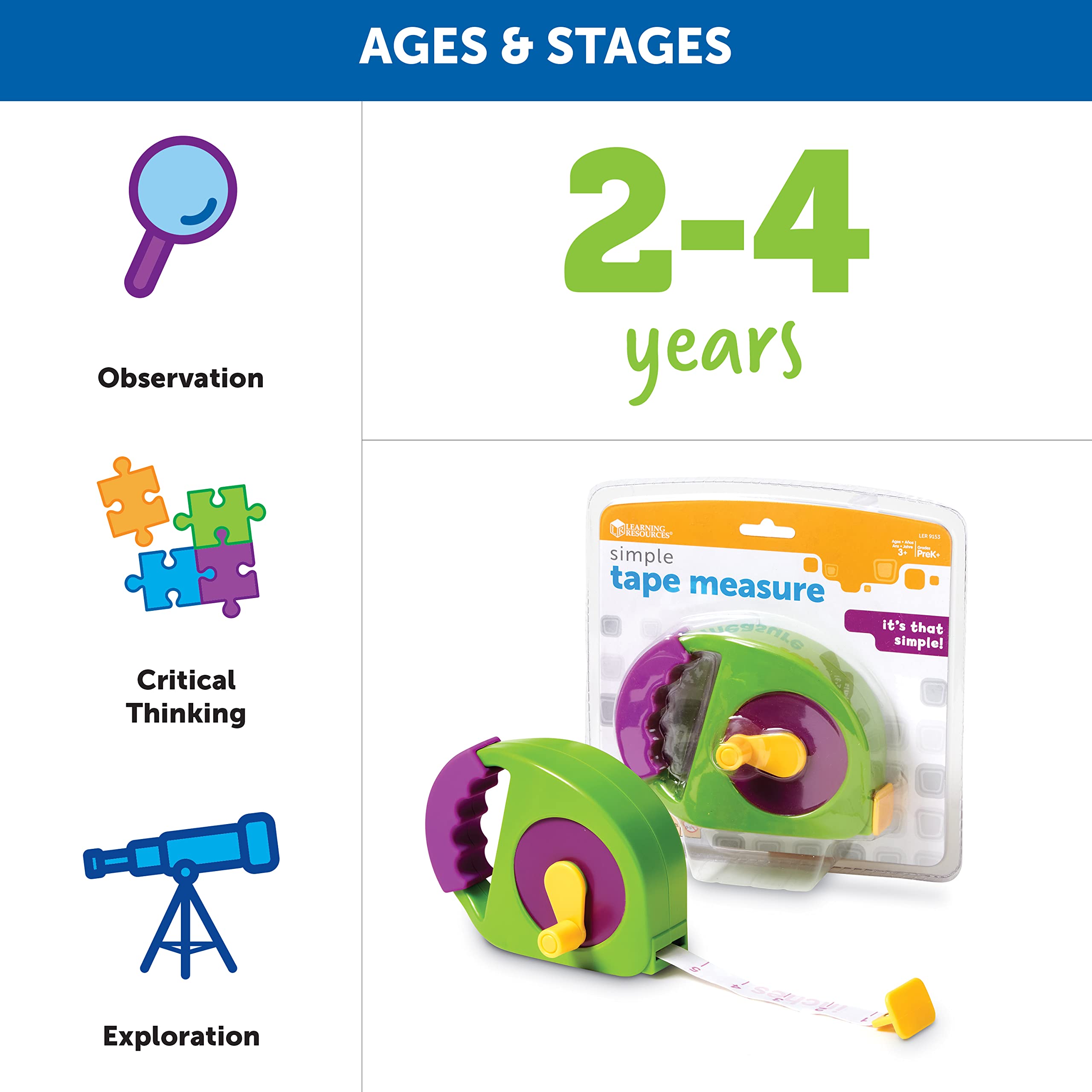 Foto 7 pulgar | Tape Measure Learning Resources, Juguete Retráctil Simple De 4 Pies - Venta Internacional.