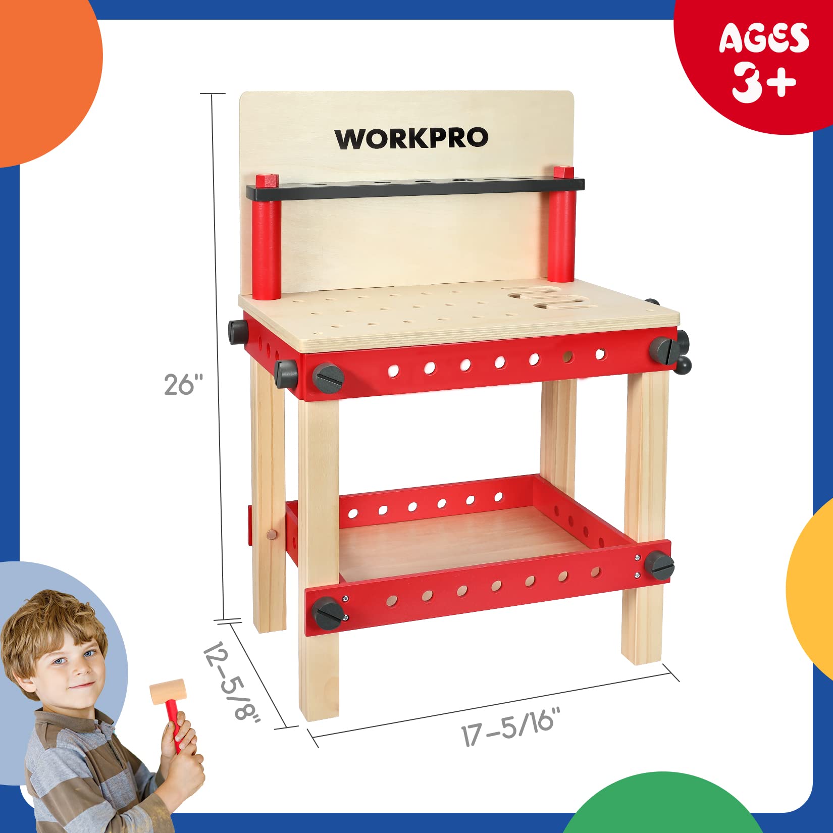 Foto 2 | Banco de Herramientas de Madera Workpro para Niños 70 Piezas - Venta Internacional