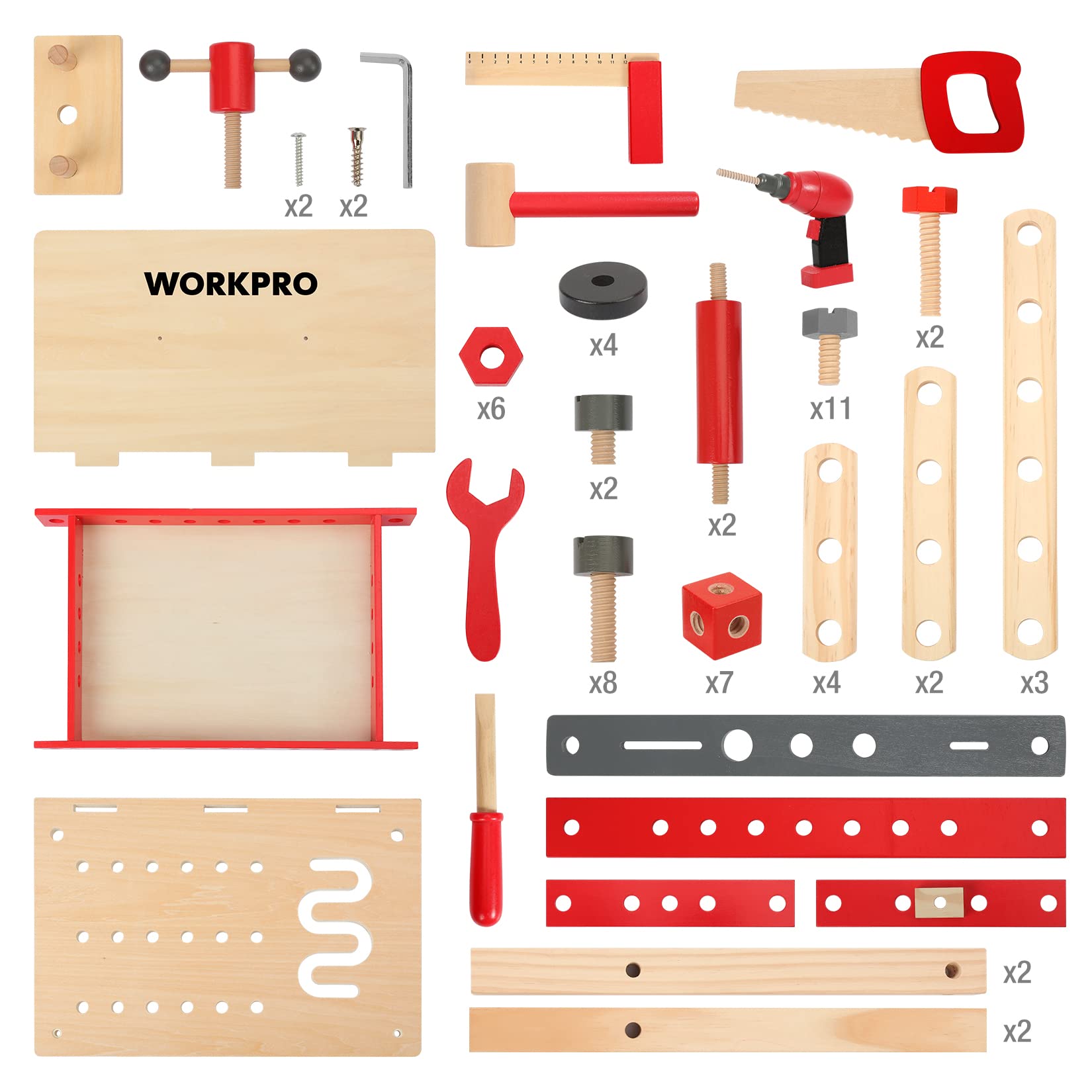 Foto 4 pulgar | Banco de Herramientas de Madera Workpro para Niños 70 Piezas - Venta Internacional
