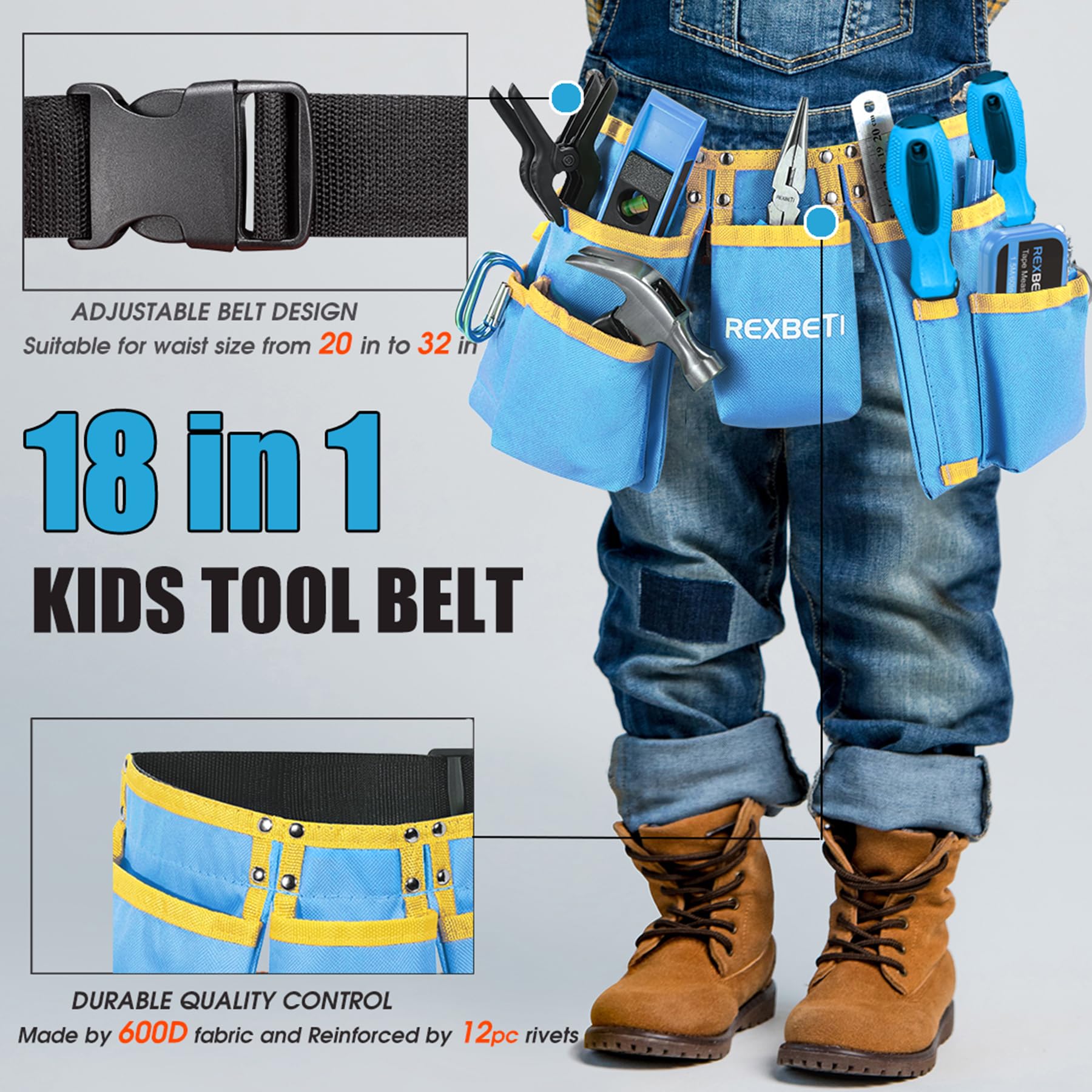 Foto 4 pulgar | Juego De Herramientas Rexbeti Young Builder's De 18 Piezas Con Cinturón De Herramientas Para Niños, Azul - Vent