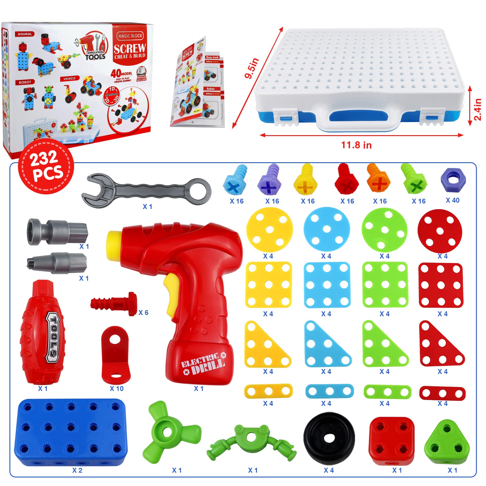 Foto 8 pulgar | Juego De Brocas De Construcción Aotipol Stem Toy 232 Piezas Para Niños De 3 A 8 Años - Venta Internacional.