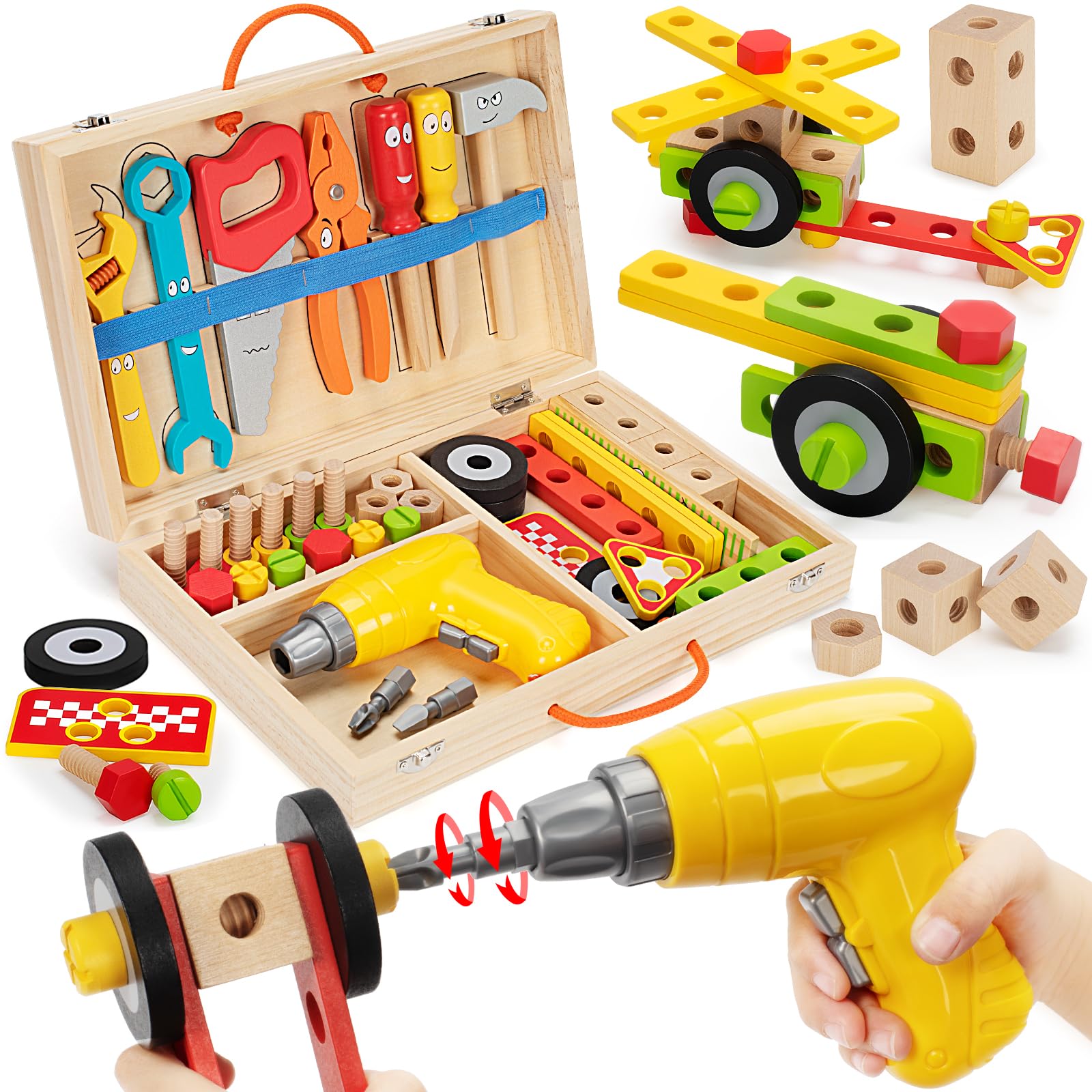 Foto 2 pulgar | Juego De Herramientas Wememorn Kids De Madera Con Taladro Eléctrico Y Caja De Herramientas - Venta Internacional.