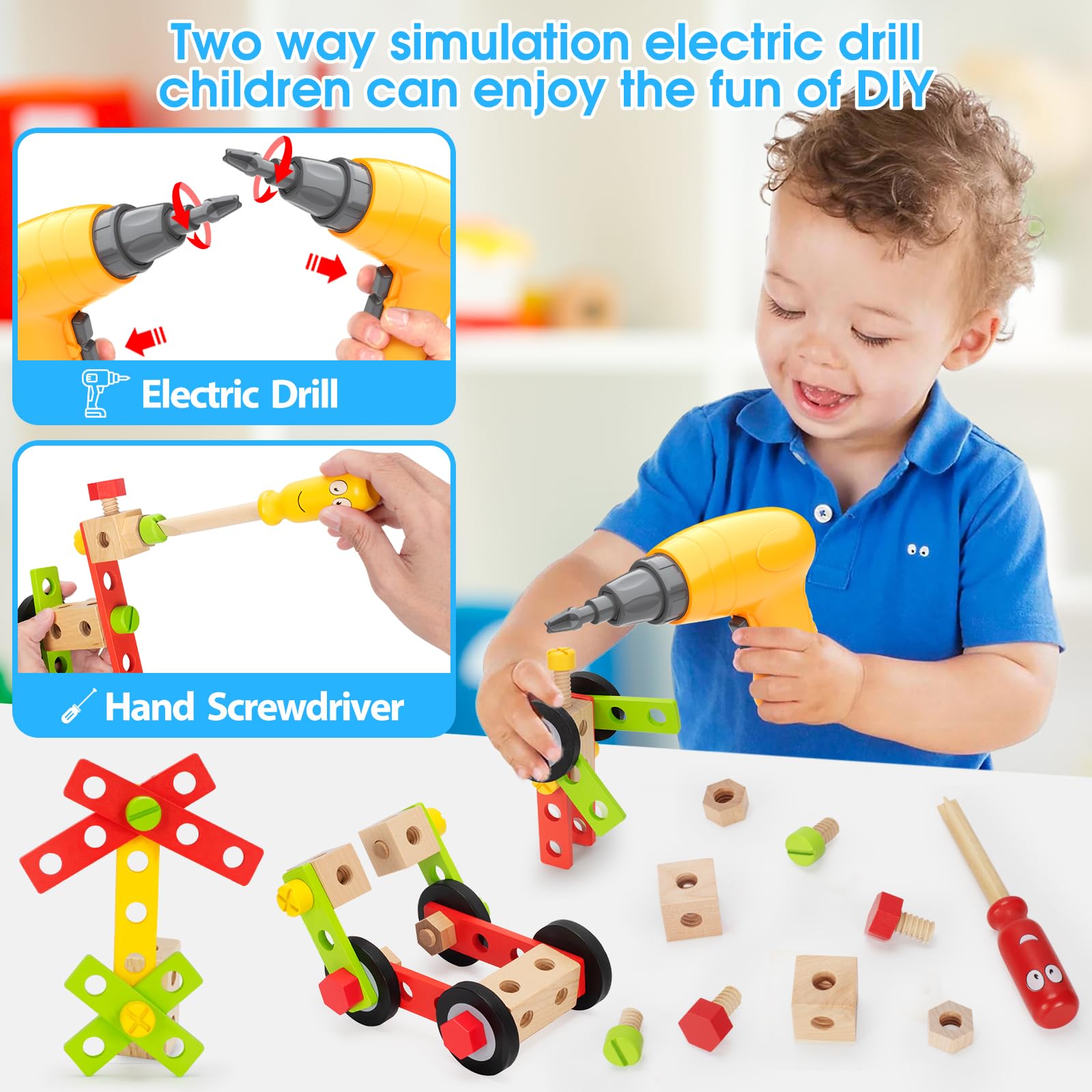 Foto 3 pulgar | Juego De Herramientas Wememorn Kids De Madera Con Taladro Eléctrico Y Caja De Herramientas - Venta Internacional.