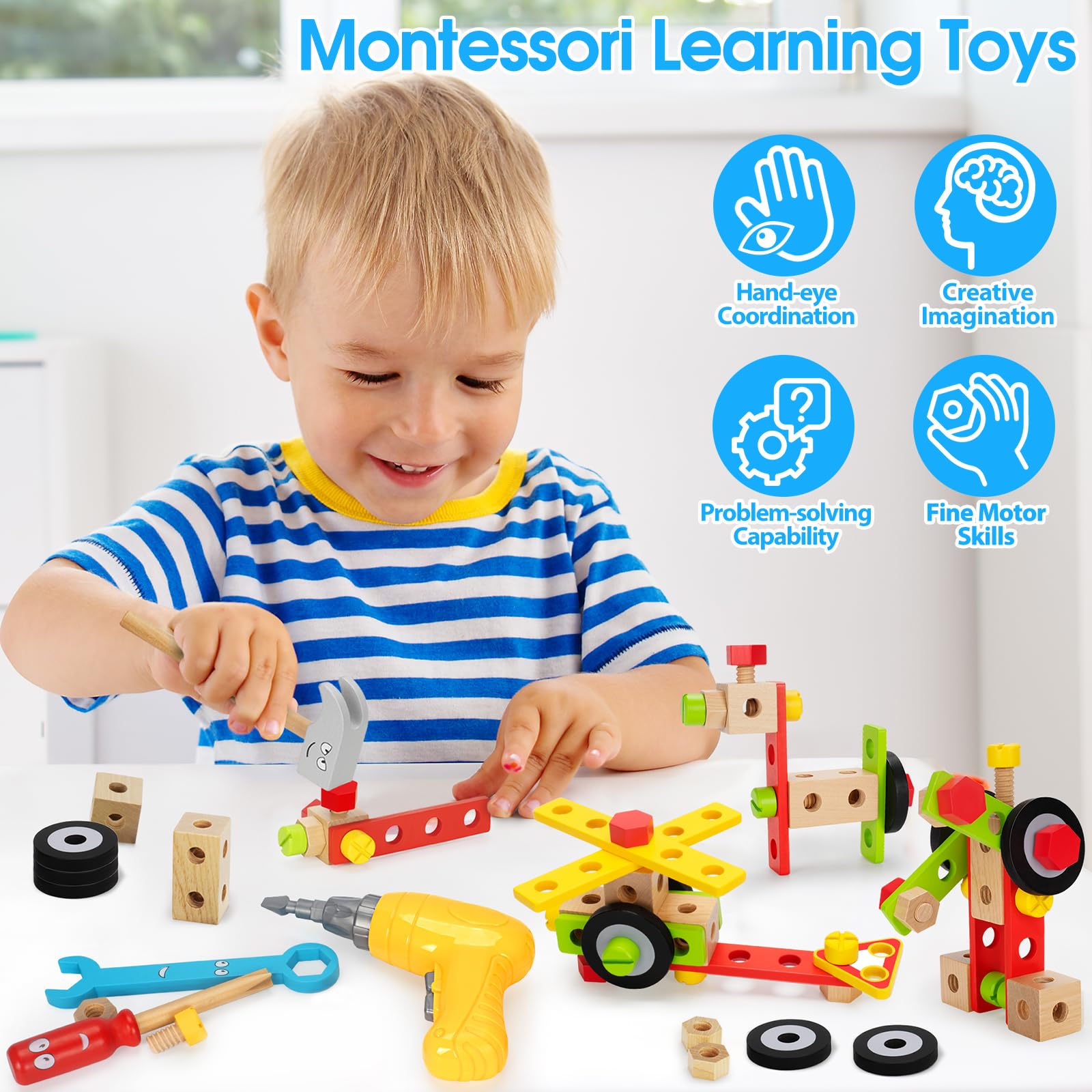 Foto 6 pulgar | Juego De Herramientas Wememorn Kids De Madera Con Taladro Eléctrico Y Caja De Herramientas - Venta Internacional.