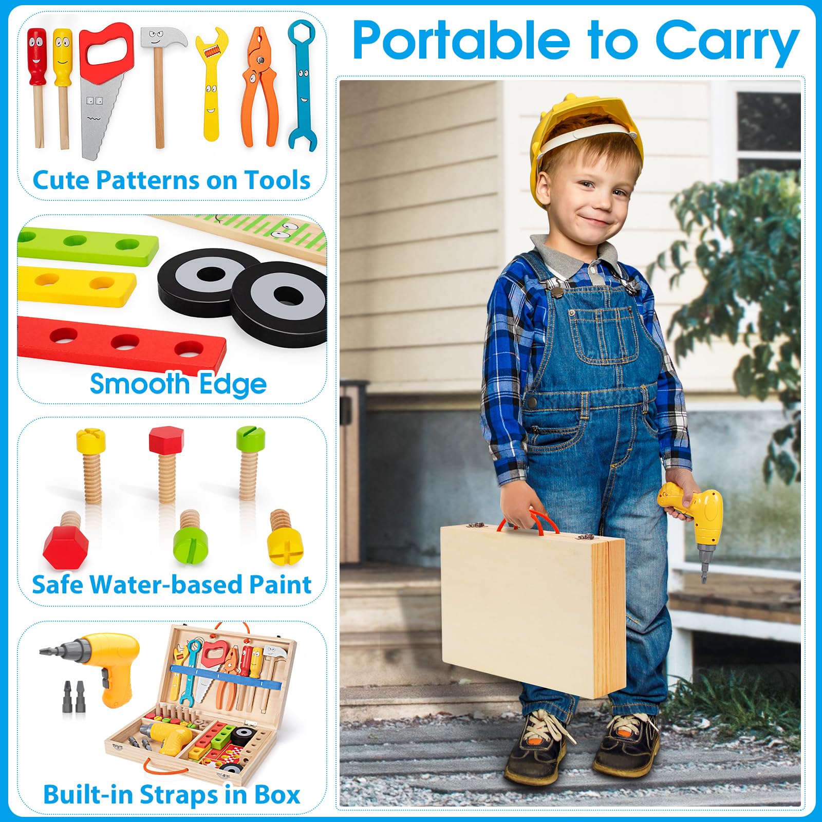 Foto 7 pulgar | Juego De Herramientas Wememorn Kids De Madera Con Taladro Eléctrico Y Caja De Herramientas - Venta Internacional.