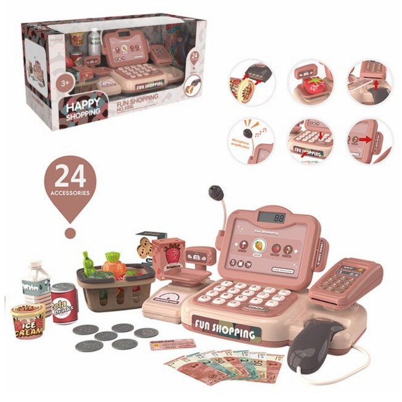 Foto 3 pulgar | Caja Registradora De Juguete Rosa Con 25 Accesorios Y Sonido Para Niños De 3 Años - Venta Internacional.