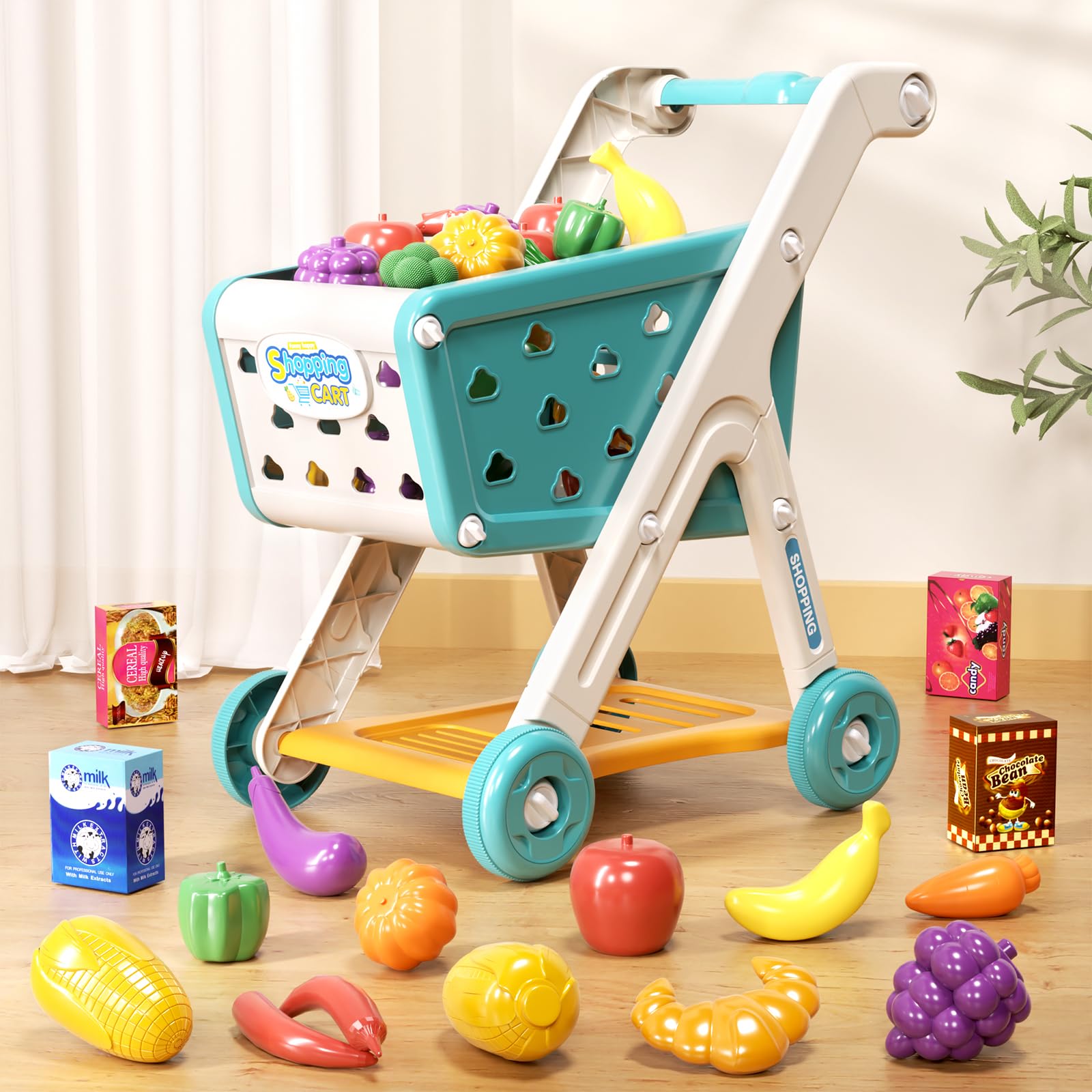 Foto 3 pulgar | Set de Carrito de Compras para Niños Jovow con Comida Simulada para Niños Tamaño 3+ - Venta Internacional