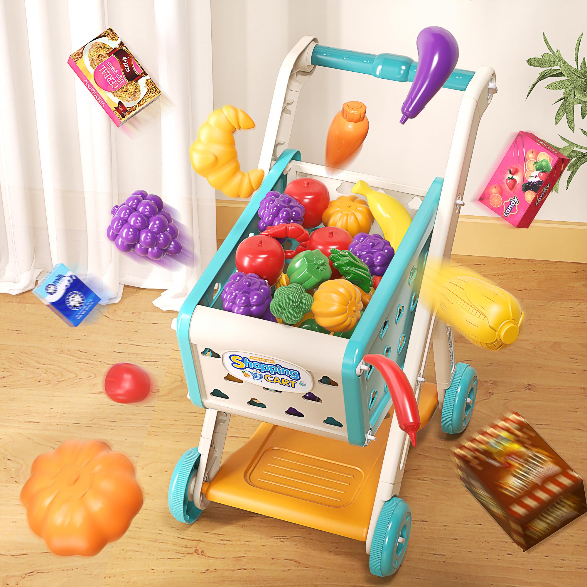 Foto 8 pulgar | Set de Carrito de Compras para Niños Jovow con Comida Simulada para Niños Tamaño 3+ - Venta Internacional