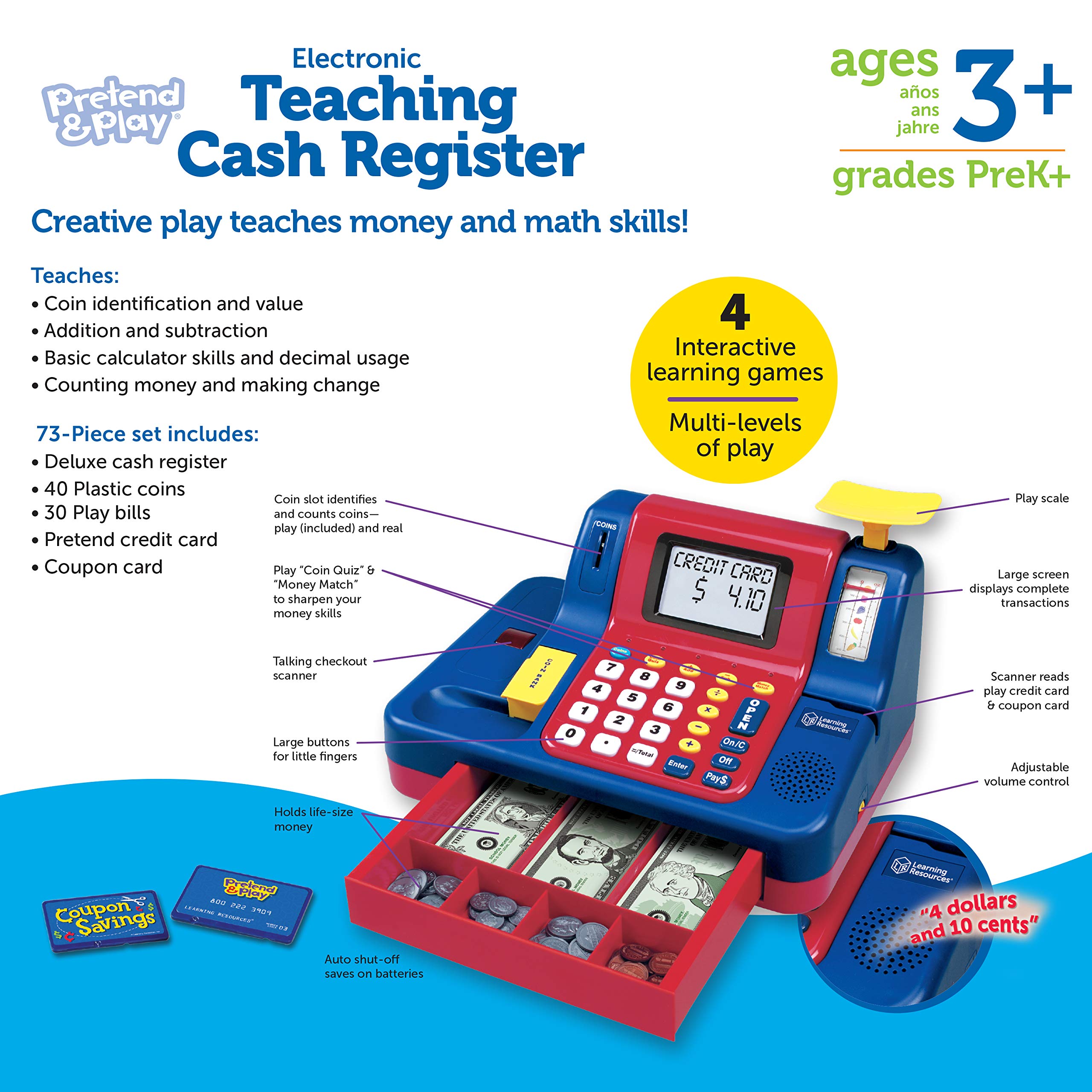 Foto 8 pulgar | Cash Register Learning Resources Pretend & Play, 73 Piezas, Juego 3+ - Venta Internacional.