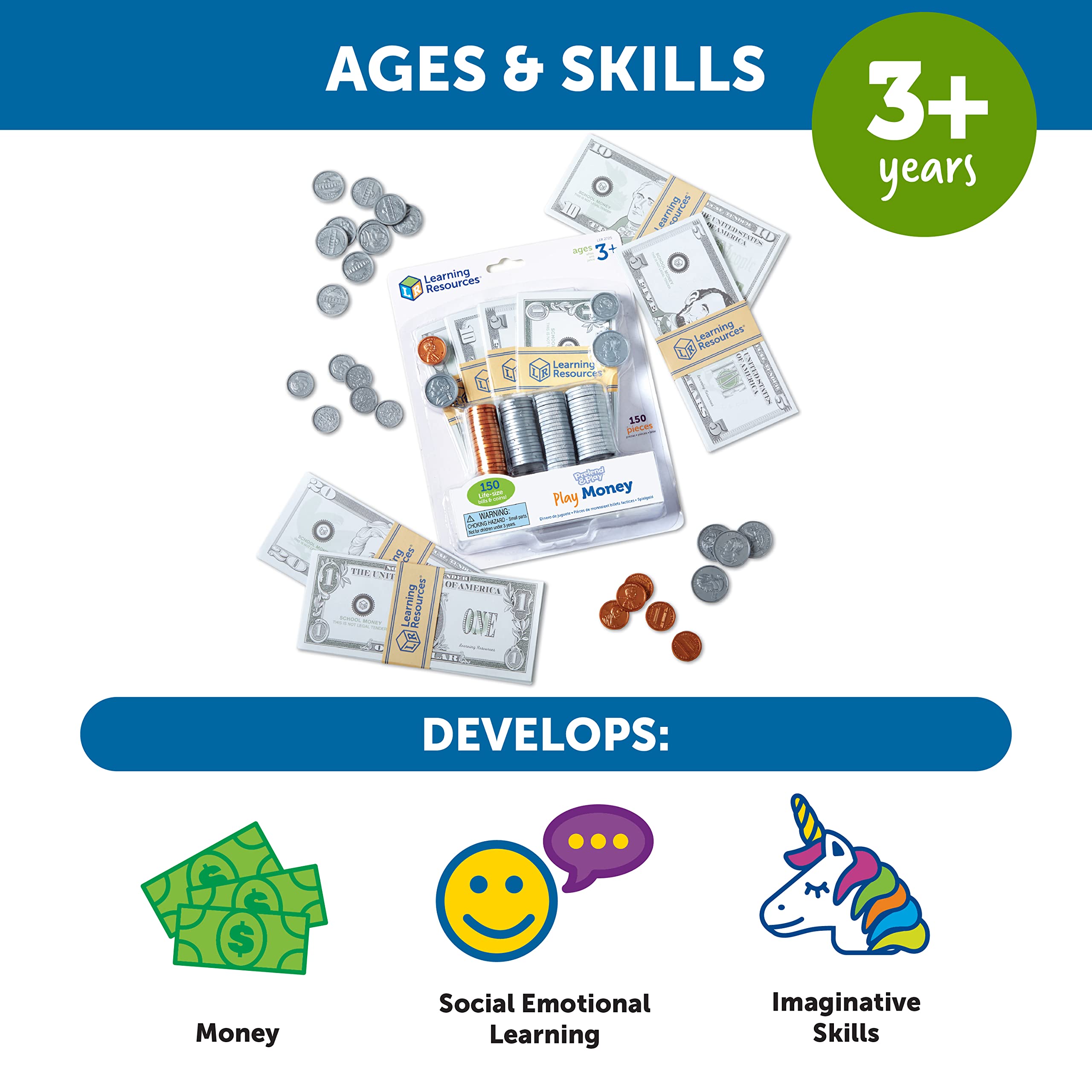 Foto 6 pulgar | Recursos De Aprendizaje De Pretend Play Money, 150 Piezas Para Niños Mayores De 3 Años - Venta Internacional.