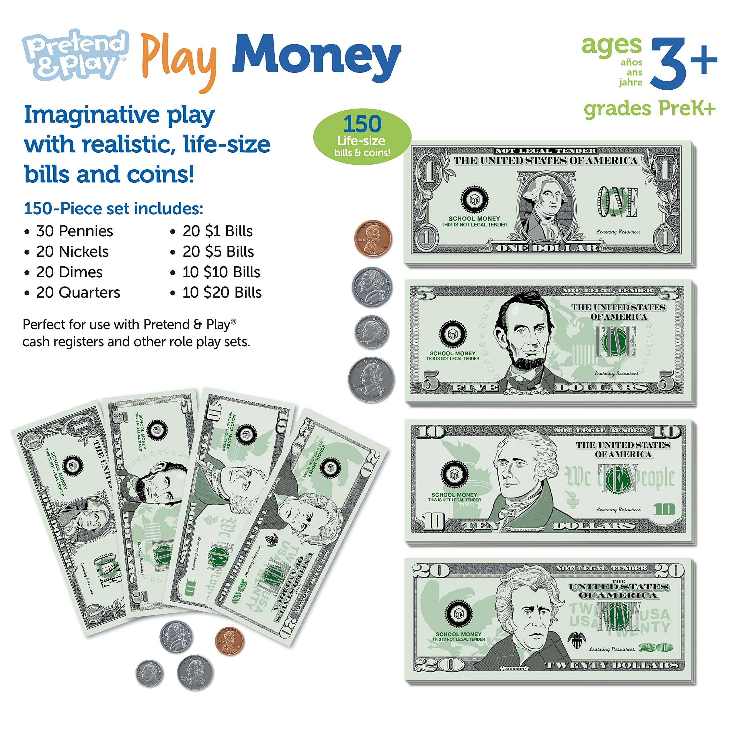 Foto 7 pulgar | Recursos De Aprendizaje De Pretend Play Money, 150 Piezas Para Niños Mayores De 3 Años - Venta Internacional.