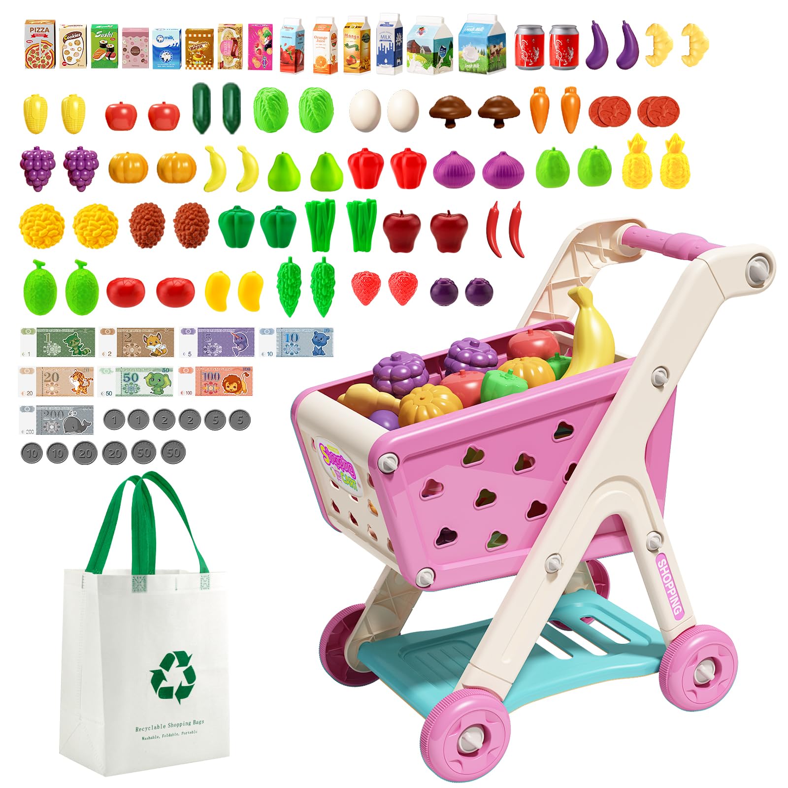 Foto 2 pulgar | Juego Para Carrito De Compras Jovow, 98 Piezas, Con Comida Simulada Para Más De 3 Años - Venta Internacional.