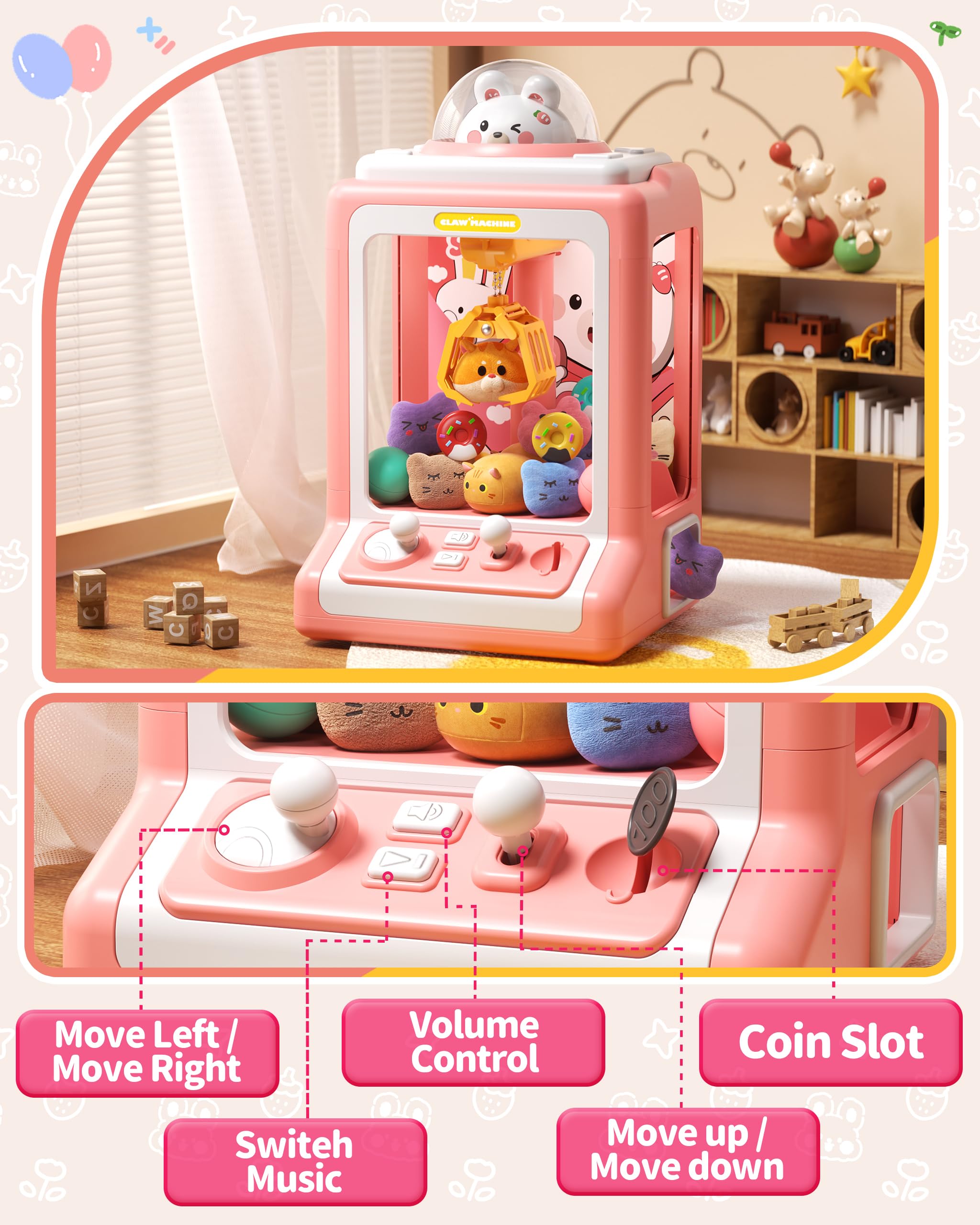 Foto 5 | Claw Machine Jovow Rabbit Para Niños Con 30 Juguetes Y Música - Venta Internacional.