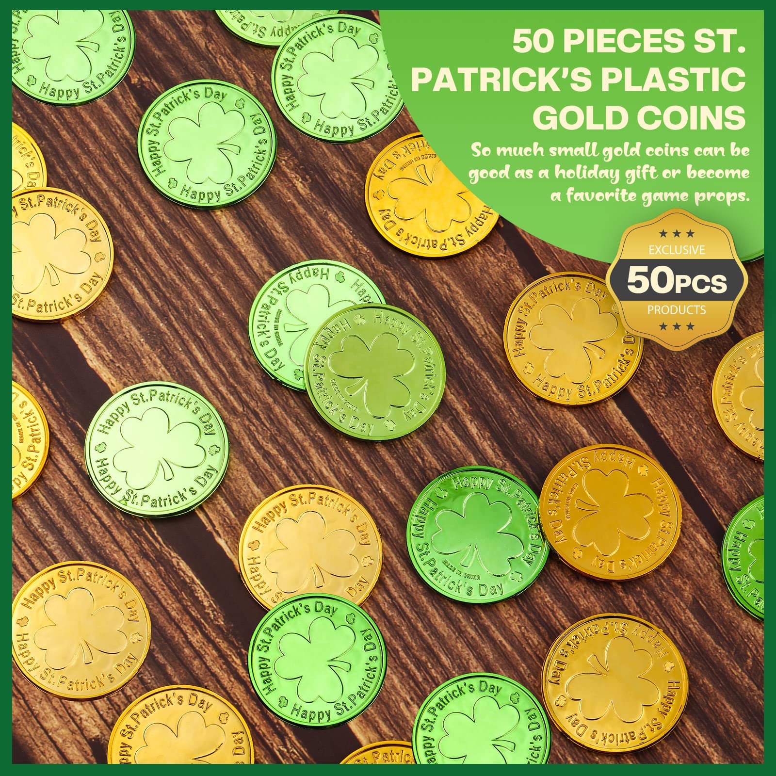 Foto 7 | Monedas Decorativas De Plástico Skylety Para El Día De San Patricio, 50 Unidades - Venta Internacional.