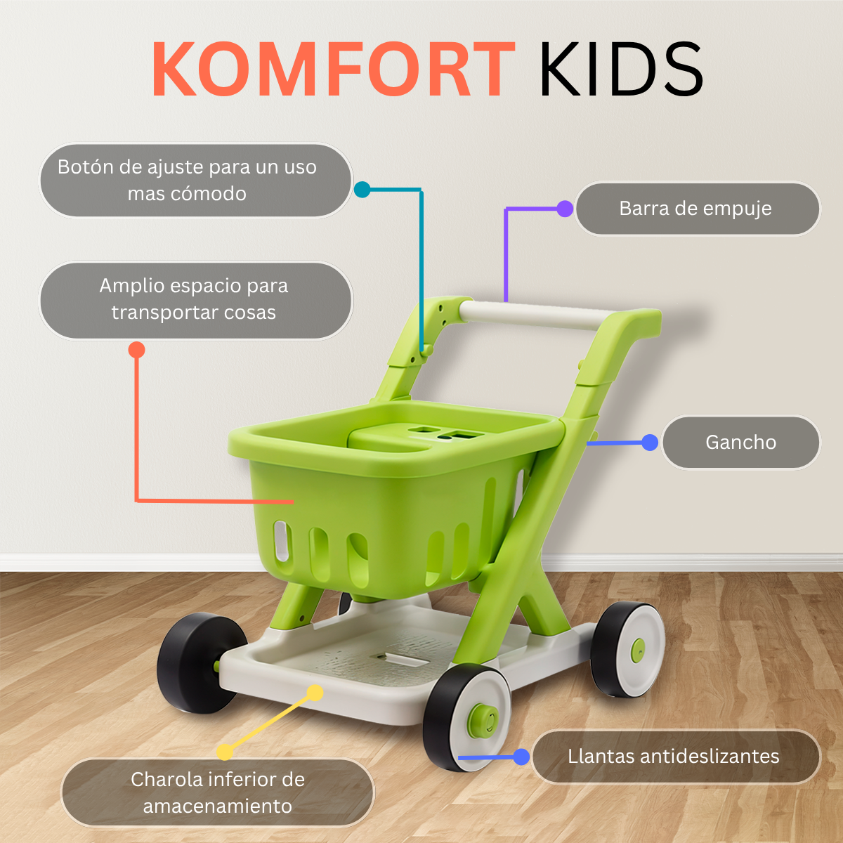 Foto 4 pulgar | Carrito Infantil De Supermercados Komfort Con Sonidos
