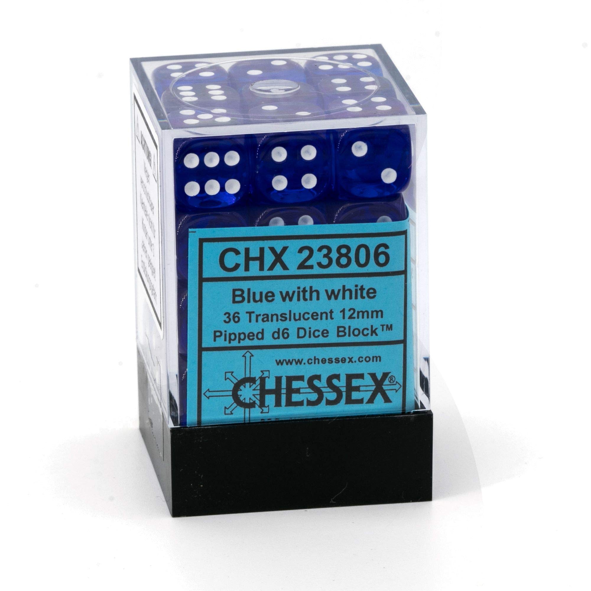 Foto 2 | Juego De Dados Chessex D6 Azul/blanco Translúcido 12 Mm (36) Con Caja - Venta Internacional.