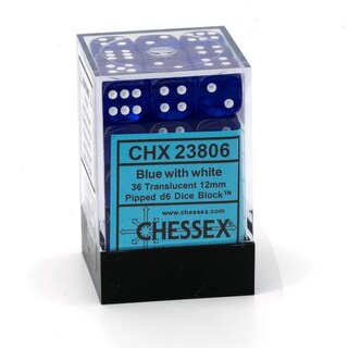 Foto 2 | Juego De Dados Chessex D6 Azul/blanco Translúcido 12 Mm (36) Con Caja - Venta Internacional.