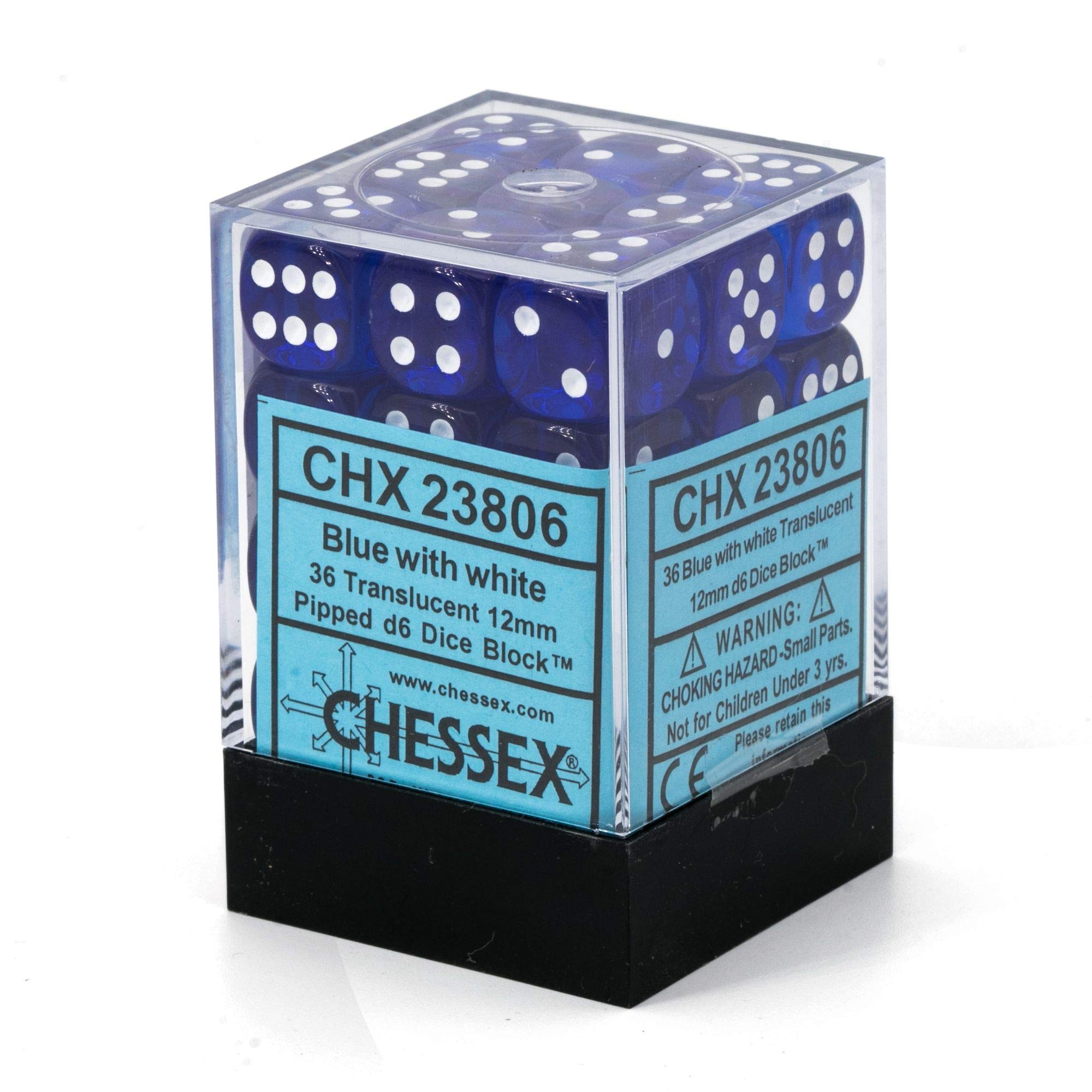 Foto 4 | Juego De Dados Chessex D6 Azul/blanco Translúcido 12 Mm (36) Con Caja - Venta Internacional.