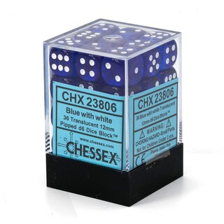 Foto 4 | Juego De Dados Chessex D6 Azul/blanco Translúcido 12 Mm (36) Con Caja - Venta Internacional.