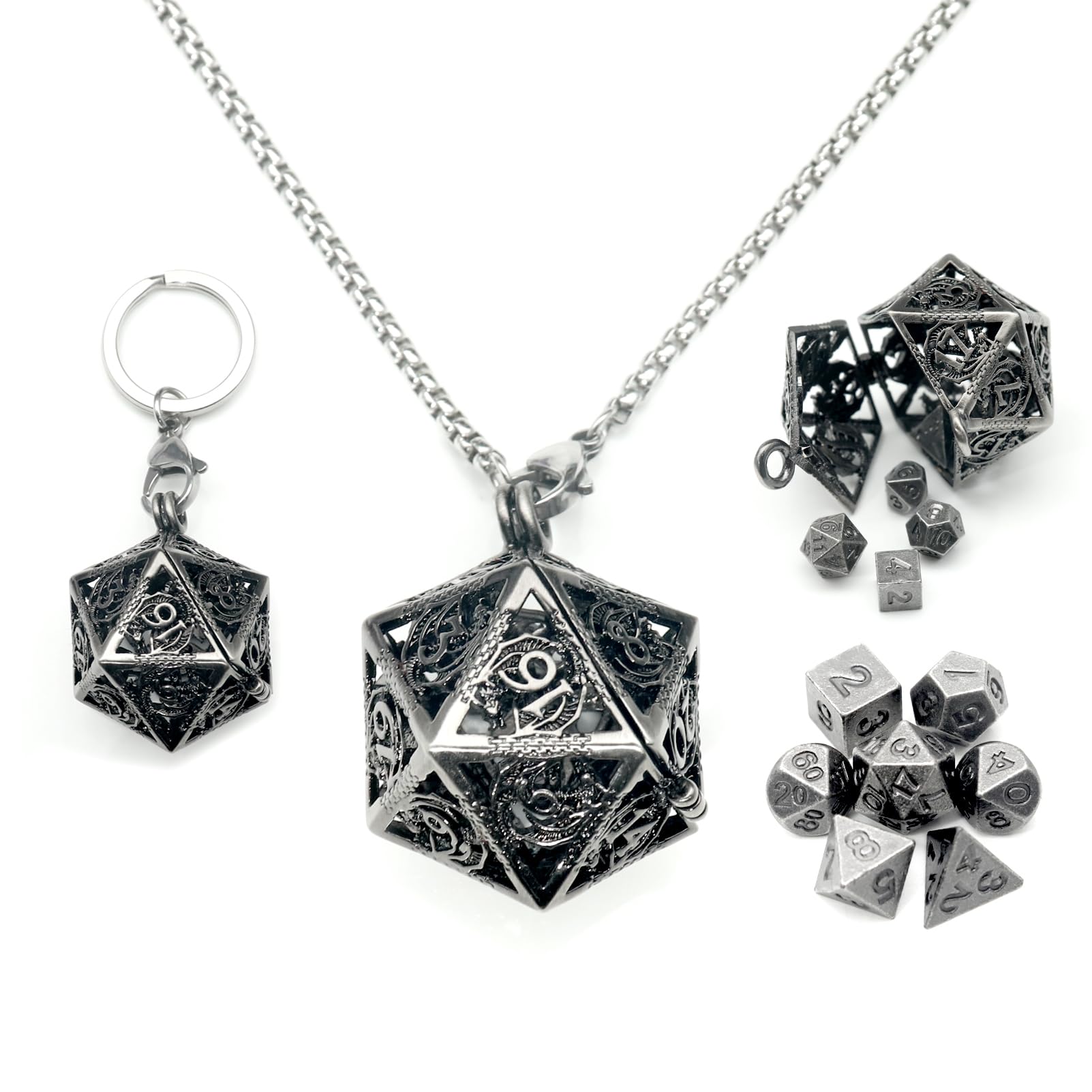 Foto 3 pulgar | Juego de Dados Haxtec Mini Metal DnD con Contenedor para Collar y Llavero - Venta Internacional