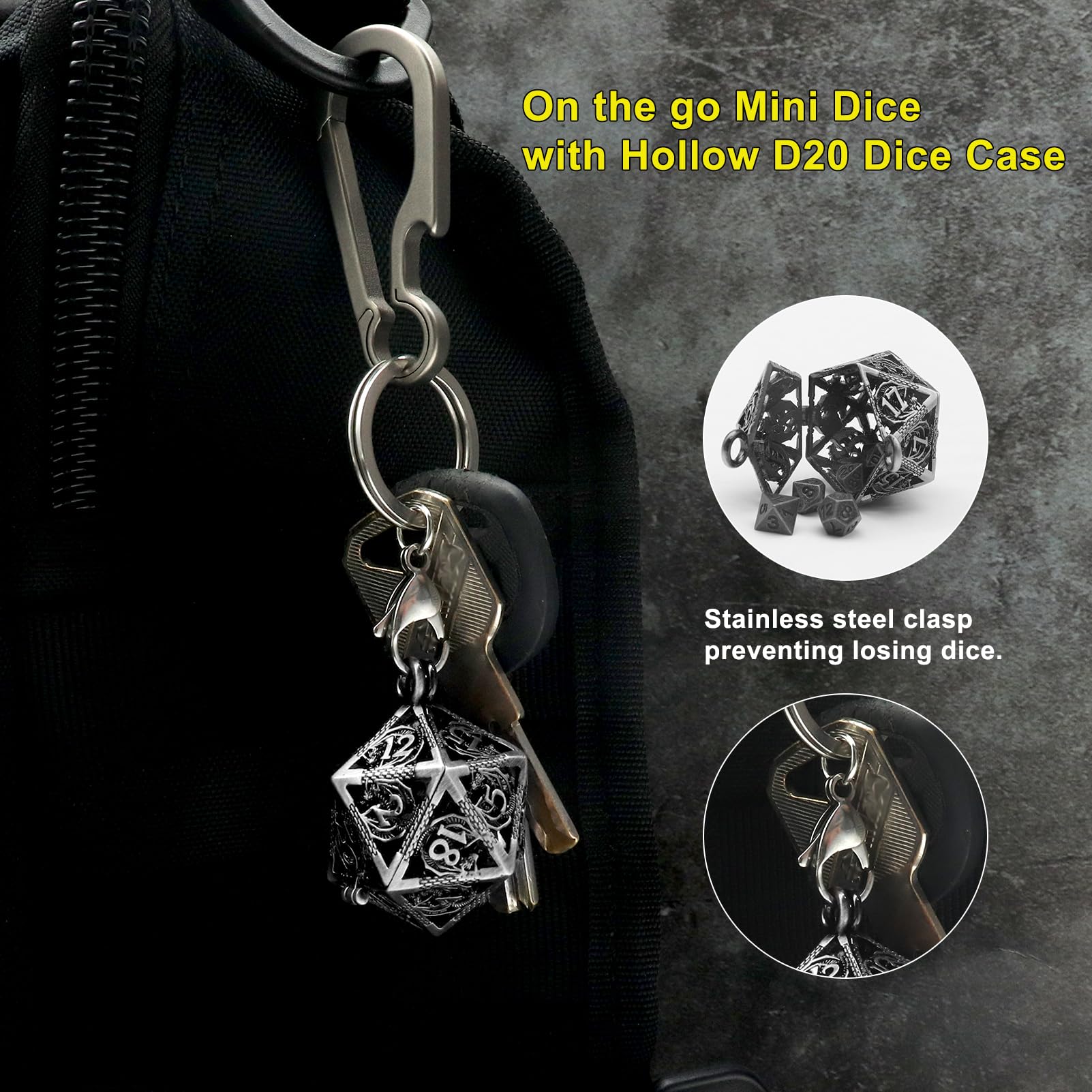 Foto 5 pulgar | Juego de Dados Haxtec Mini Metal DnD con Contenedor para Collar y Llavero - Venta Internacional