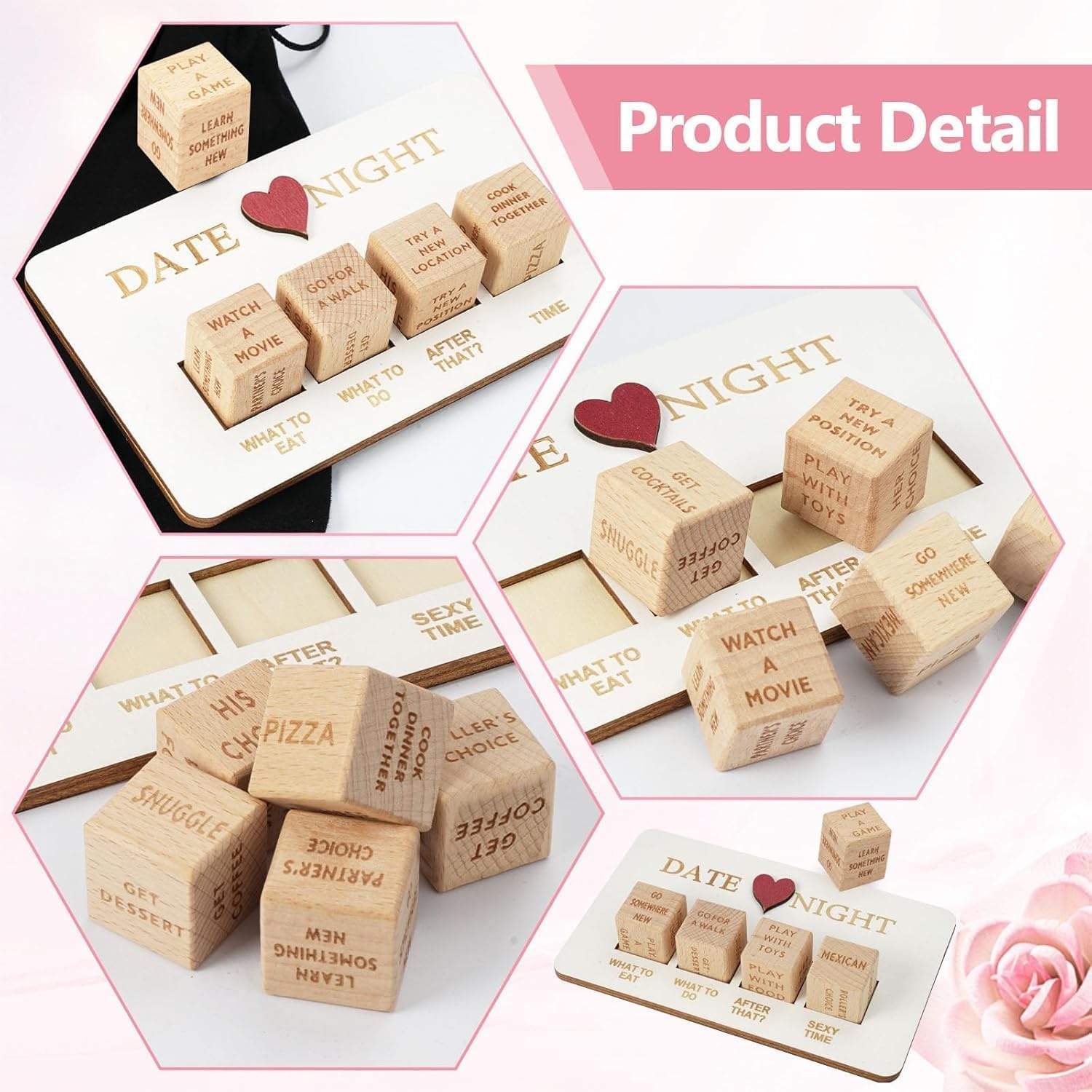 Foto 6 pulgar | Date Night Dice, Dado De Madera Para Citas, Decisión, Regalo - Venta Internacional.