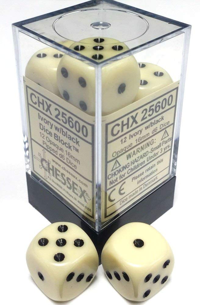 Foto 2 pulgar | Juego De Dados Chessex, Color Marfil Opaco Con Bloque Negro De 16 Mm D6 (12) - Venta Internacional.