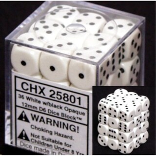 Foto 1 | Dice Chessex, Opaco, 12 Mm X 6 Pulgadas, Blanco Con Bloque De Dados Negro, 36 Unidades - Venta Internacional.