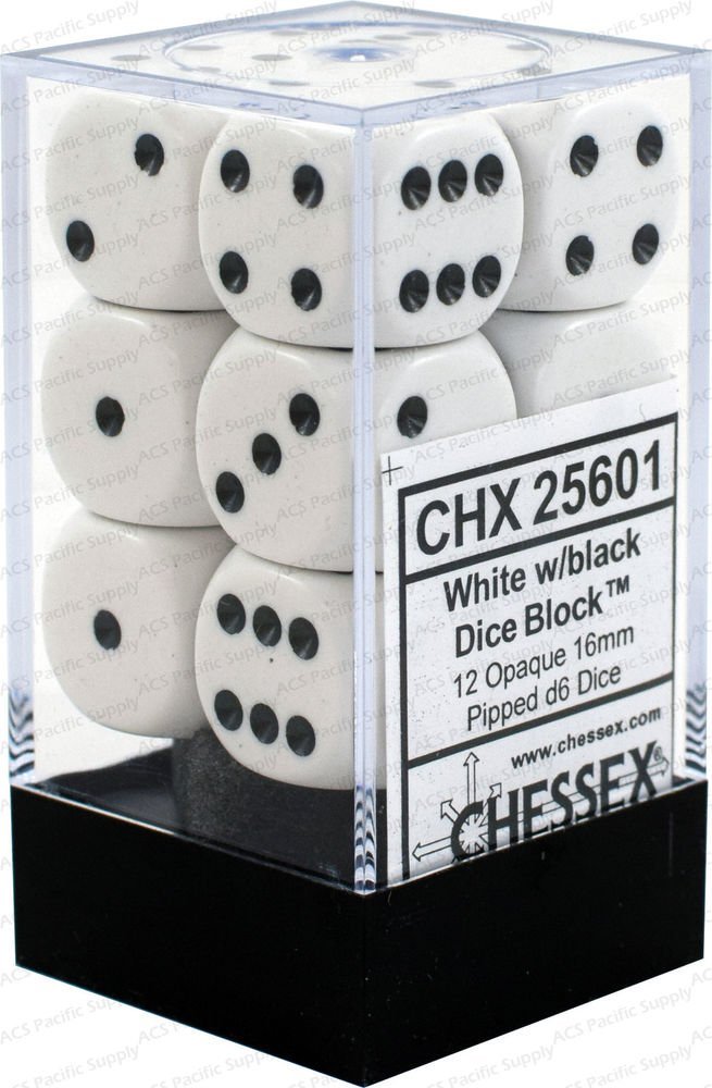 Foto 1 | Dice Chessex, Dados Opacos, 16 Mm, D6, Blanco/negro, 12 Pepitas - Venta Internacional.