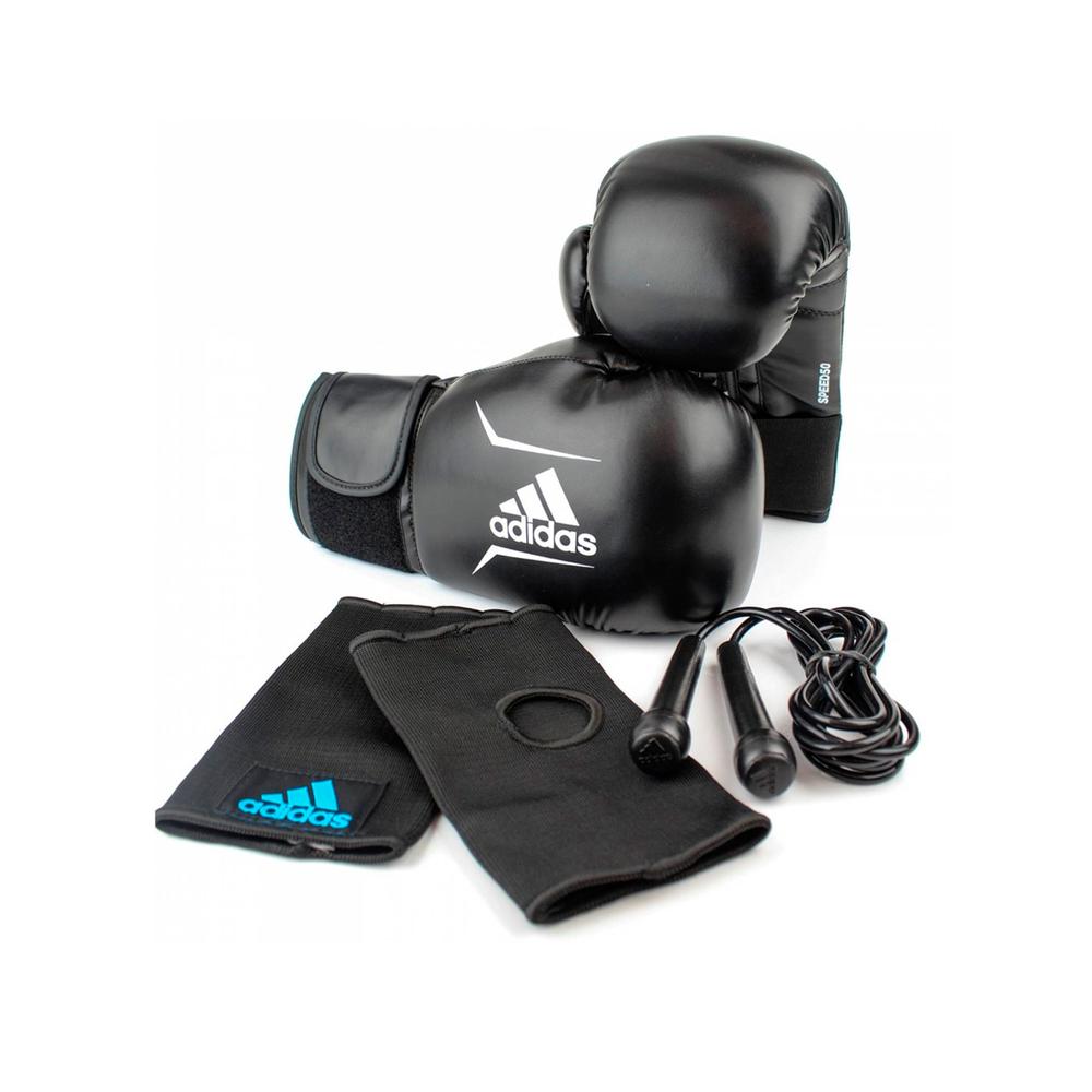 Kit Boxeo Guantes 12 Oz Guanteletas Cuerda Adidas Negros Coppel