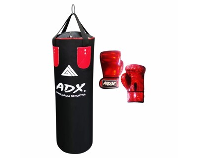 Foto 1 | Costal Box Adx color Rojo para Adulto con Relleno 30x90 cm más Guantes Rojo Metálico y Vendas