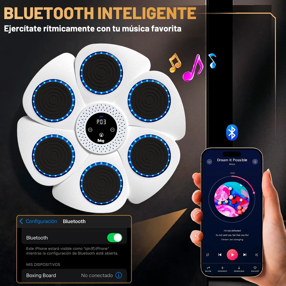 Foto 3 pulgar | Máquina De Boxeo  Belug Ajustable Pantalla Digital Siga La Música Blanco