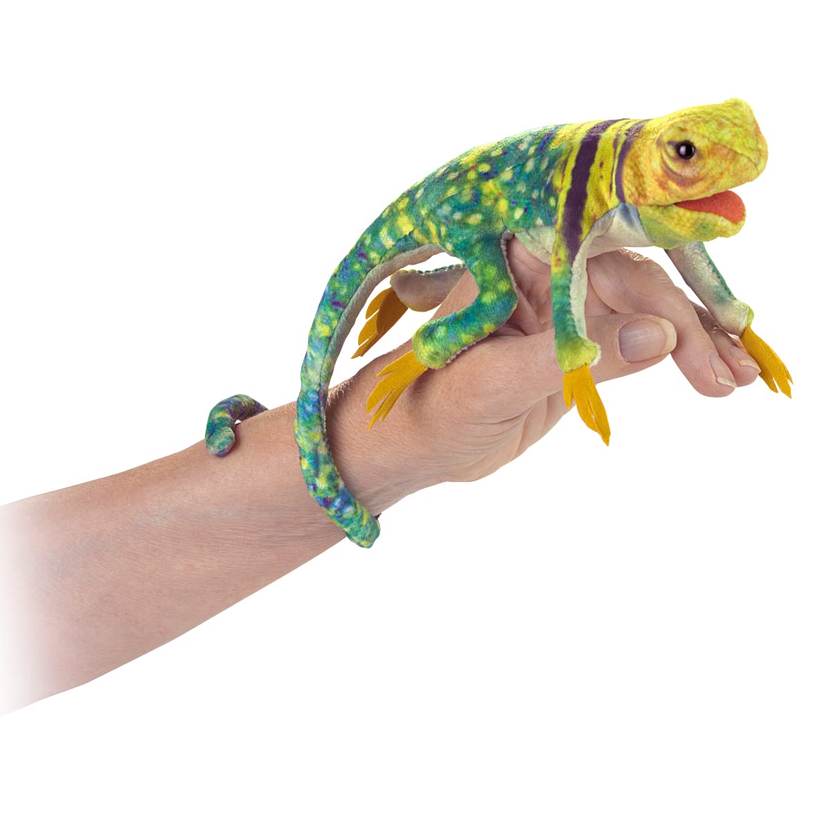Foto 2 pulgar | Minilagarto Con Collar Finger Puppet Folkmanis, Color Verde, Marrón Y Amarillo - Venta Internacional.