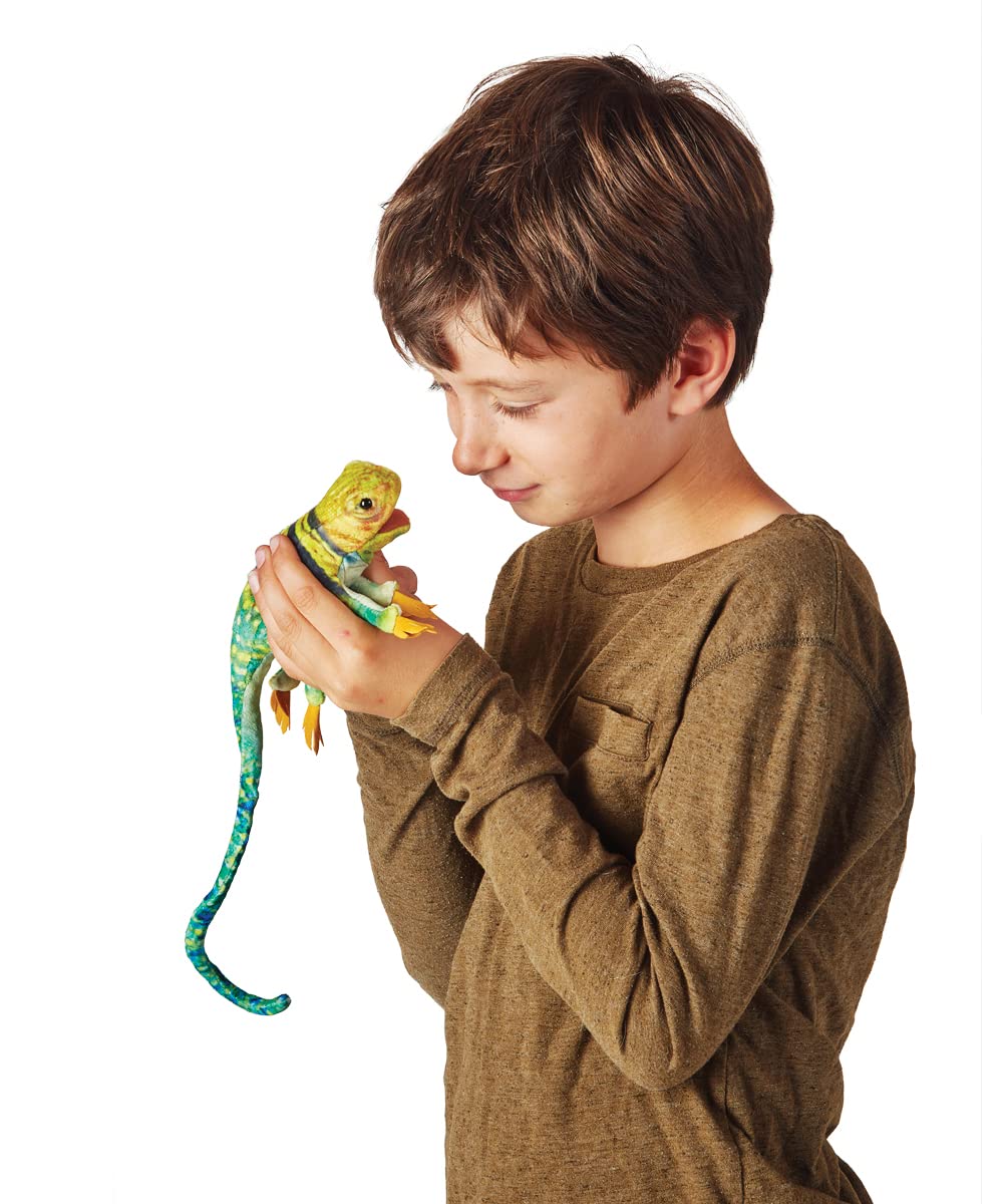 Foto 2 | Minilagarto Con Collar Finger Puppet Folkmanis, Color Verde, Marrón Y Amarillo - Venta Internacional.