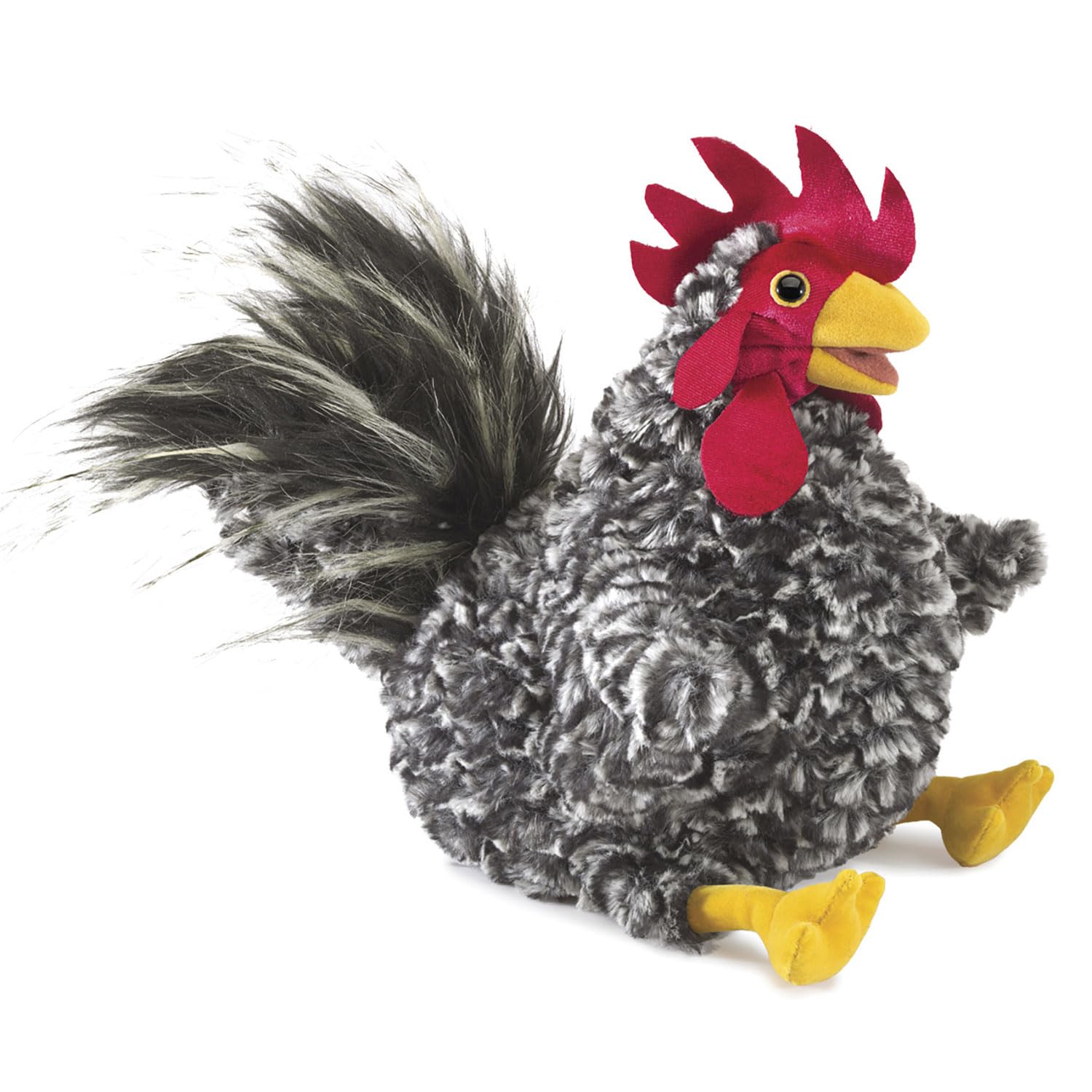 Marioneta De Mano Folkmanis Barred Rock Rooster, Negro, Blanco Y Rojo - Venta Internacional.