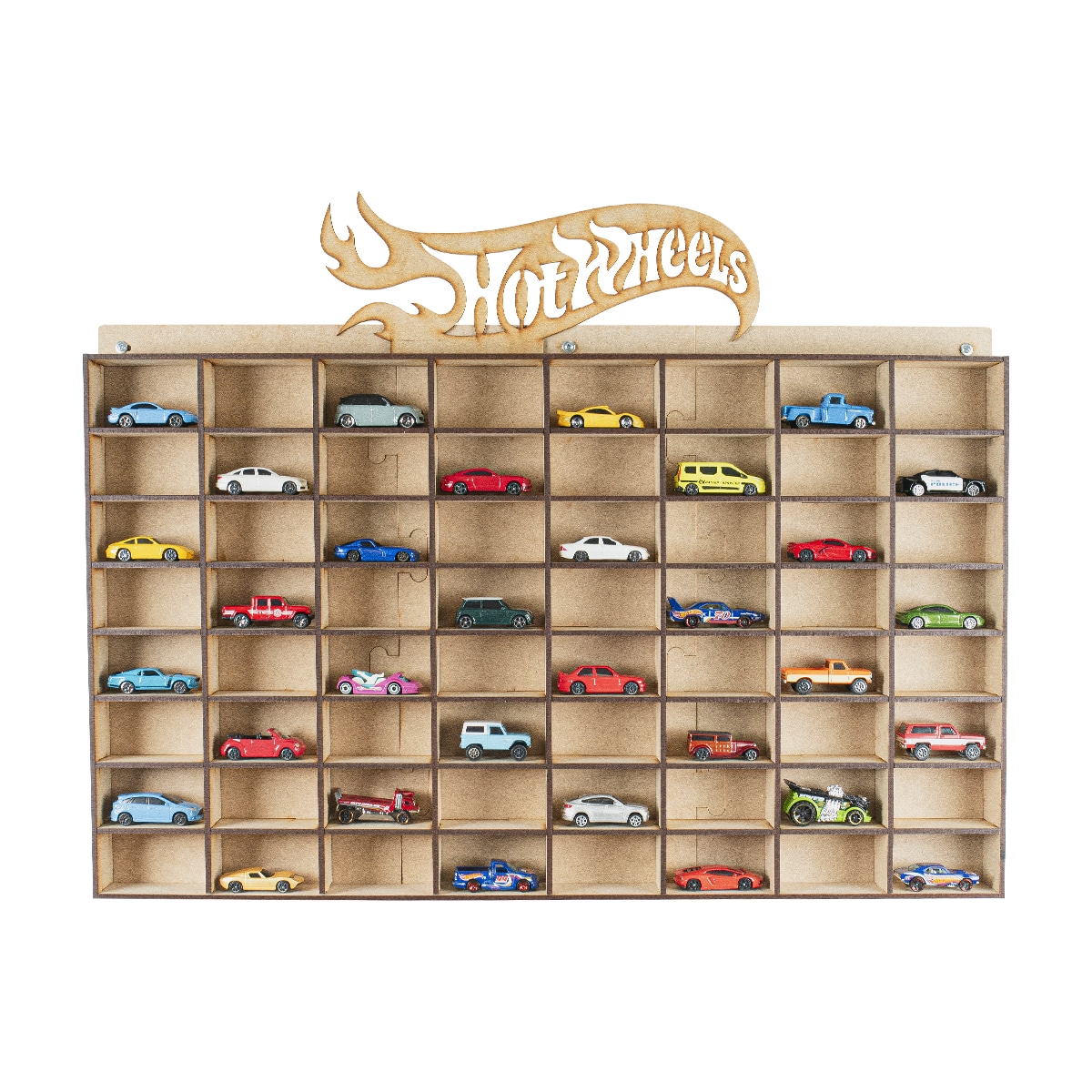 Exhibidor de Autos Tipo Hotwheels Poliespacios HEX64 Natural para 64 Carritos $599