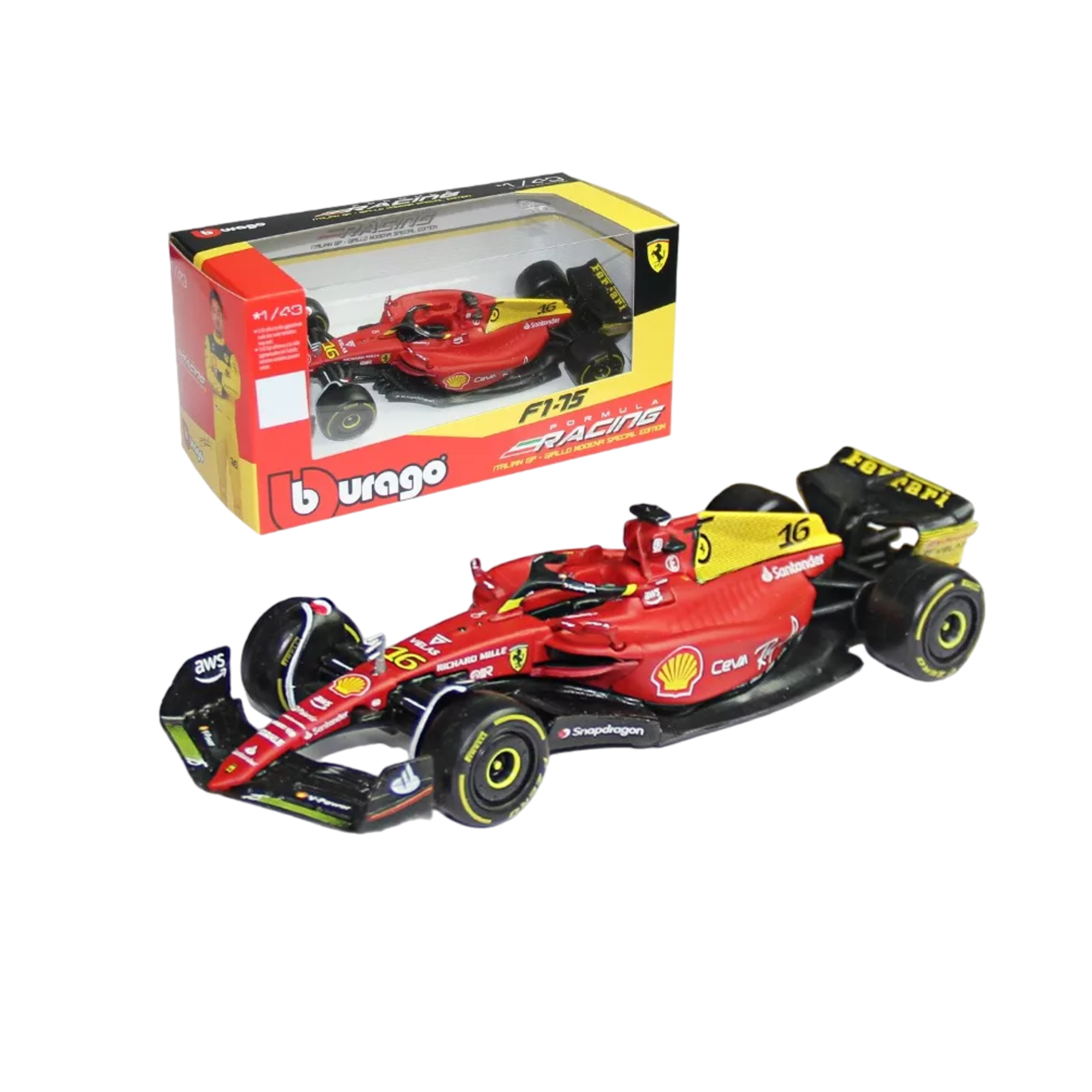 Foto 2 pulgar | Coche a Escala Ferrari F1-75 #16 Leclerc 75 Aniversario Fórmula 2022 Rojo