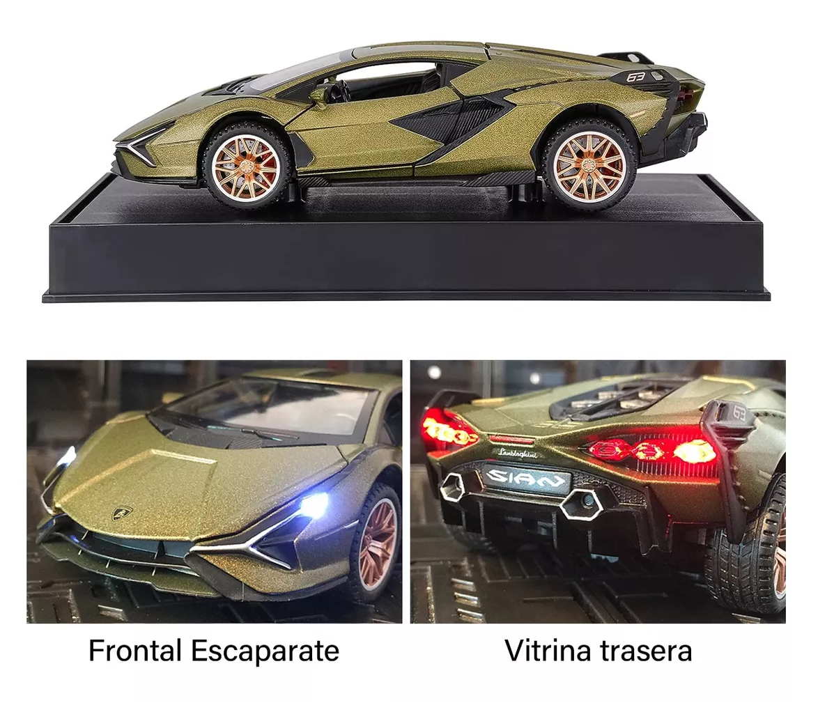 Foto 5 pulgar | Maqueta De Coche De Metal Lamborghini Con Luz + Música Verde