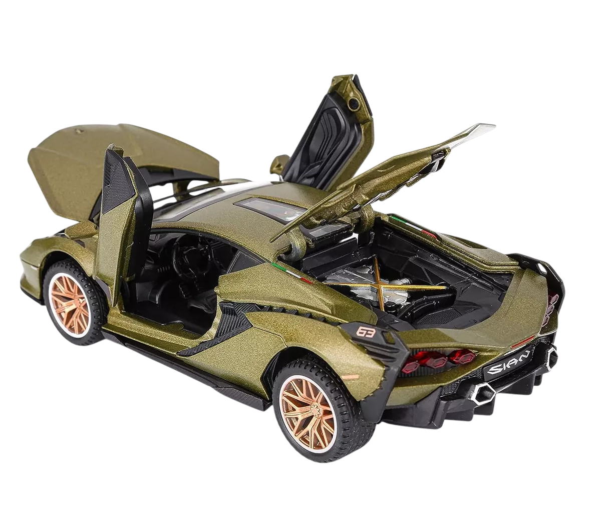 Maqueta De Coche De Metal Lamborghini Con Luz + Música Verde